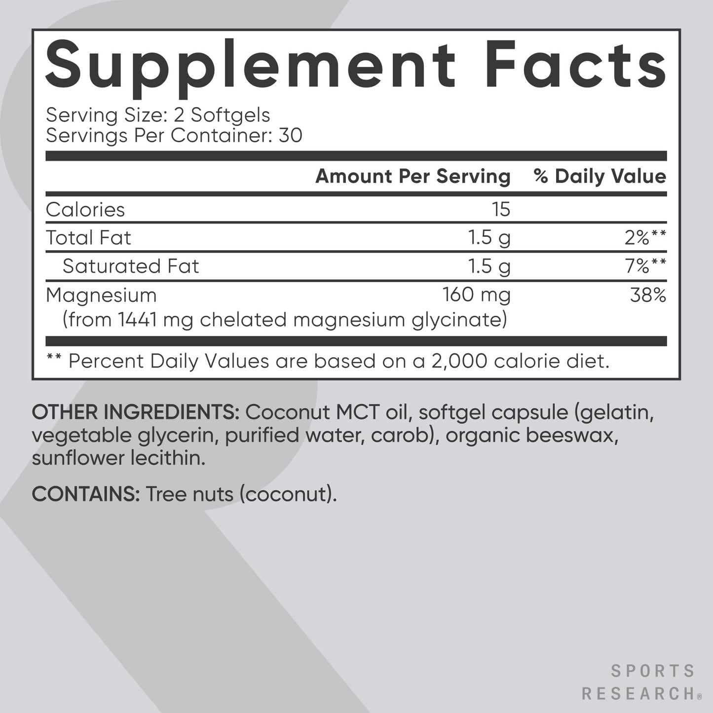 Sports Research Magnesium Glycinate Softgels, 60 Count