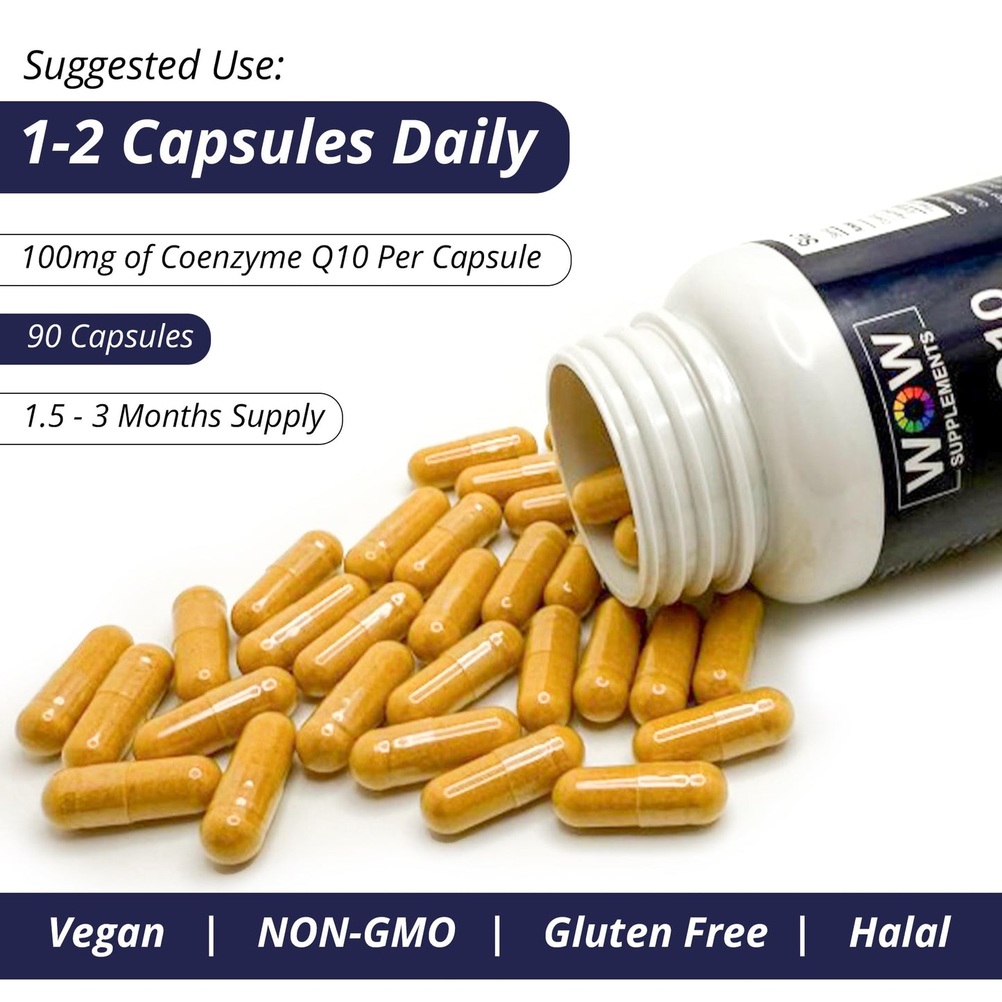 WOW Supplements CoQ10 100 mg with Hawthorn Berry - High Absorption CoQ10 for Energy Production, Heart & Cellular Health, Non-GMO, Gluten-Free, 90 Capsules