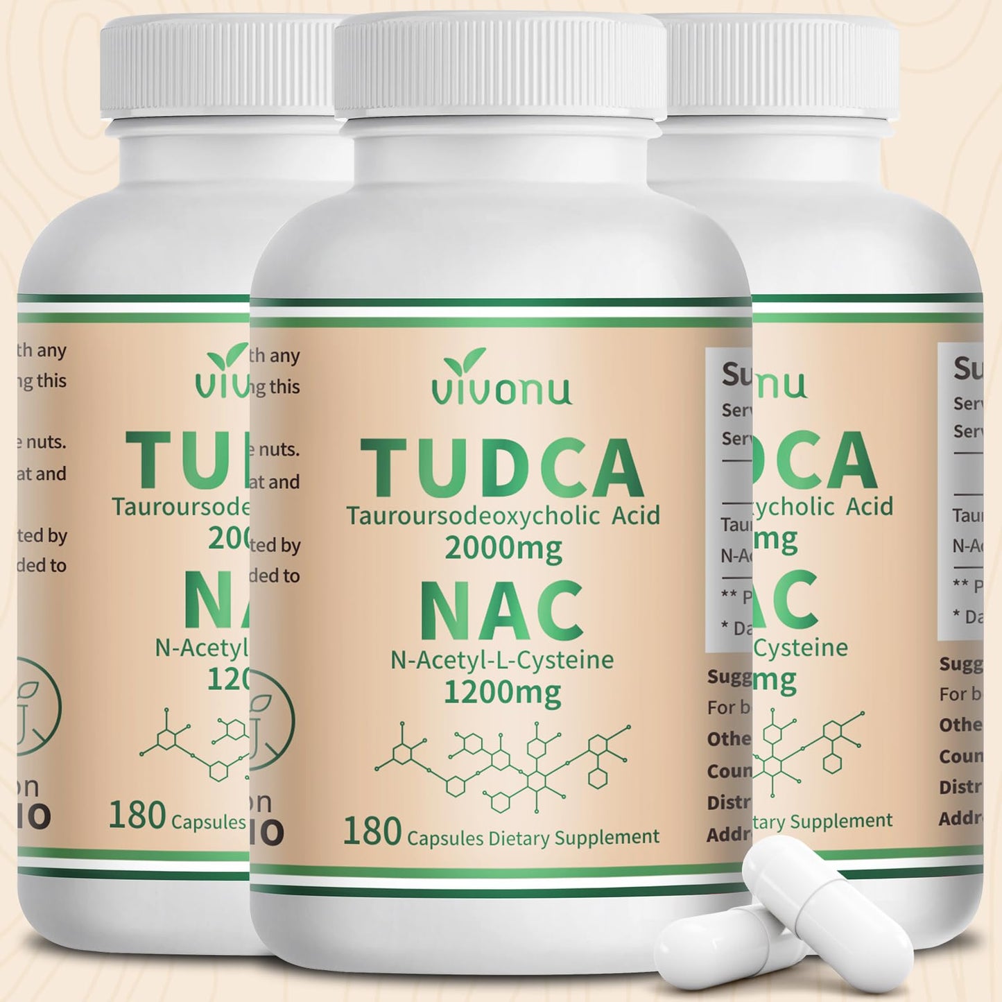 VivoNu TUDCA 625mg + NAC 375mg Supplement Complex Capsules, 540 Capsules