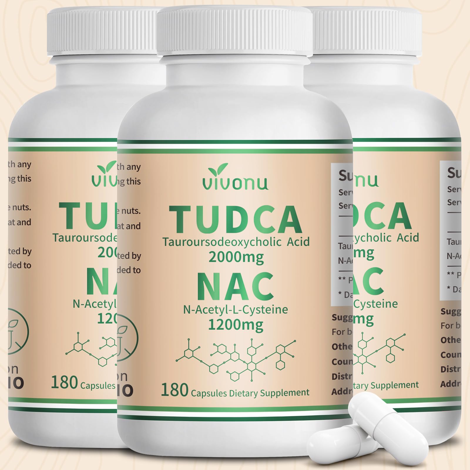 VivoNu TUDCA 625mg + NAC 375mg Supplement Complex Capsules, 540 Capsules