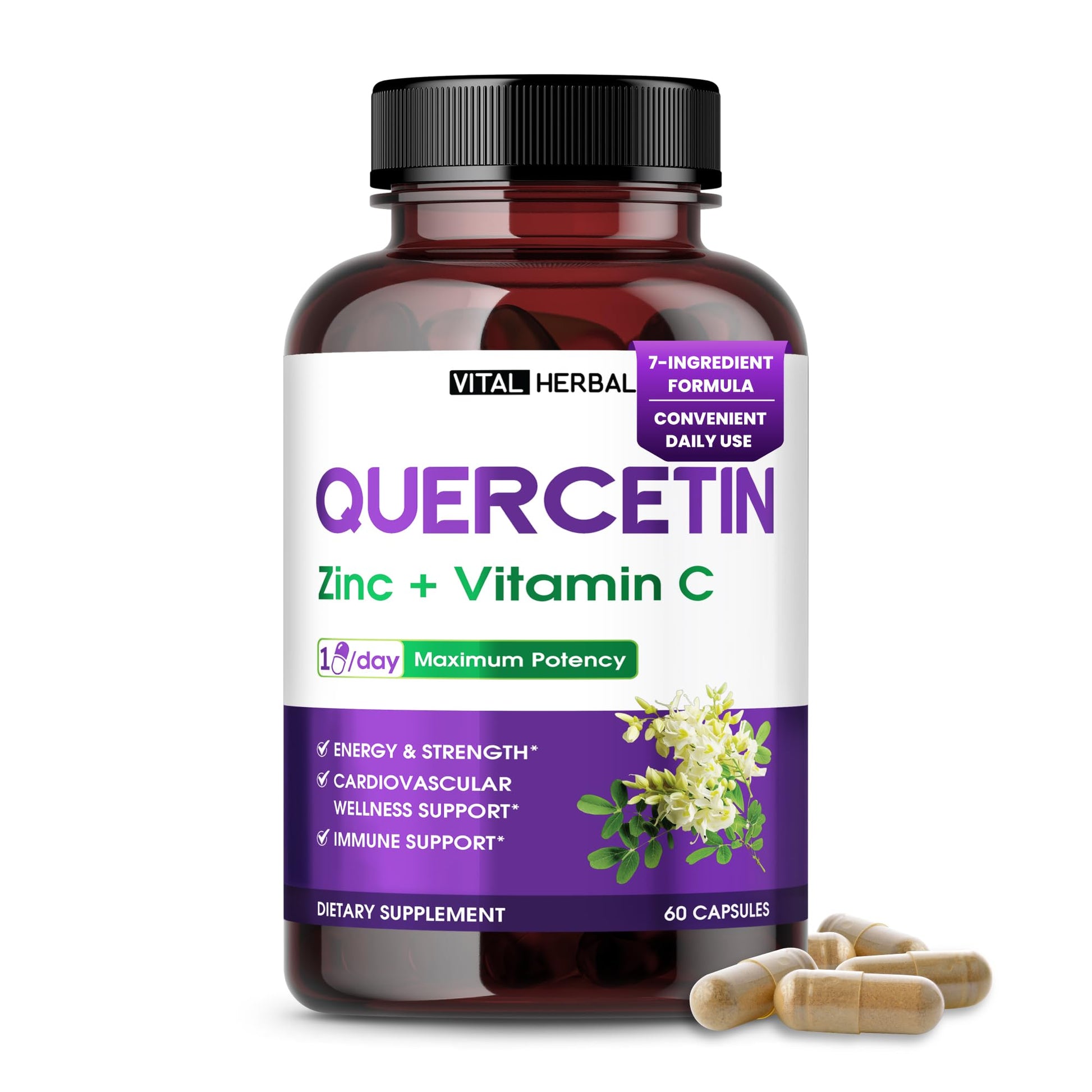 Vital Herbal Quercetin 700mg with Zinc, Vitamin C & Bromelain Immune & Antioxidant Support Capsules, 60 Count
