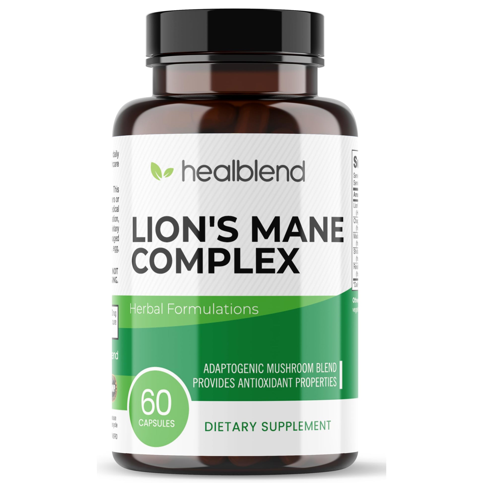Healblend Mushroom Complex Extract with Lion's Mane Fruiting Body Capsules, 60 Count