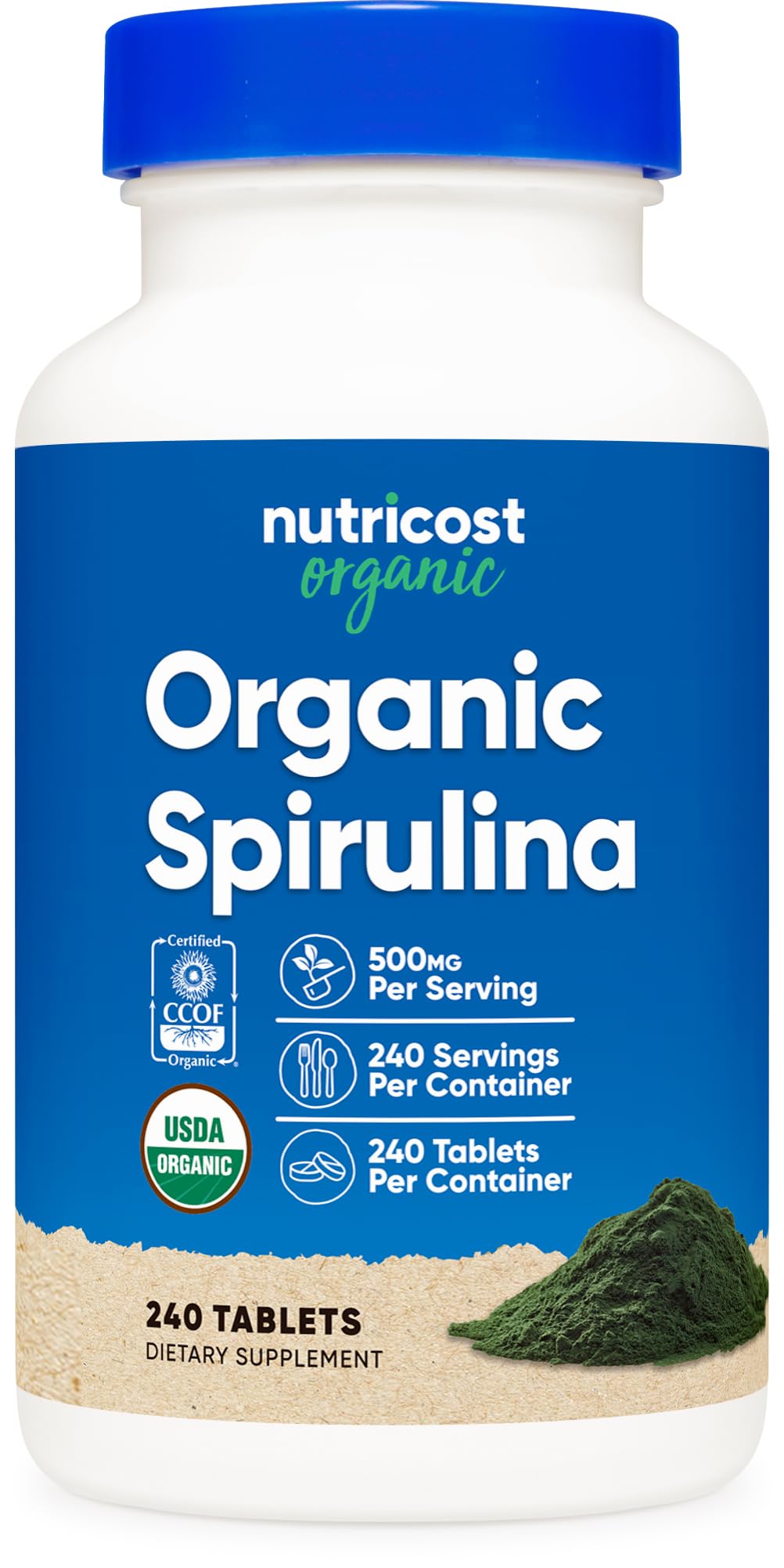 Nutricost Organic Spirulina 500mg, 240 Tablets
