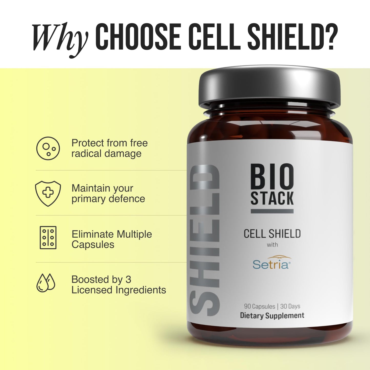 BIOSTACK Cell Shield with Setria Glutathione Liposomal Supplement with Vitamin C, Turmeric, and C3 Curcumin Complex Pure Reduced L-Glutathione 500mg for Immune Support, Skin & Antioxidant Defense, 6 Capsules