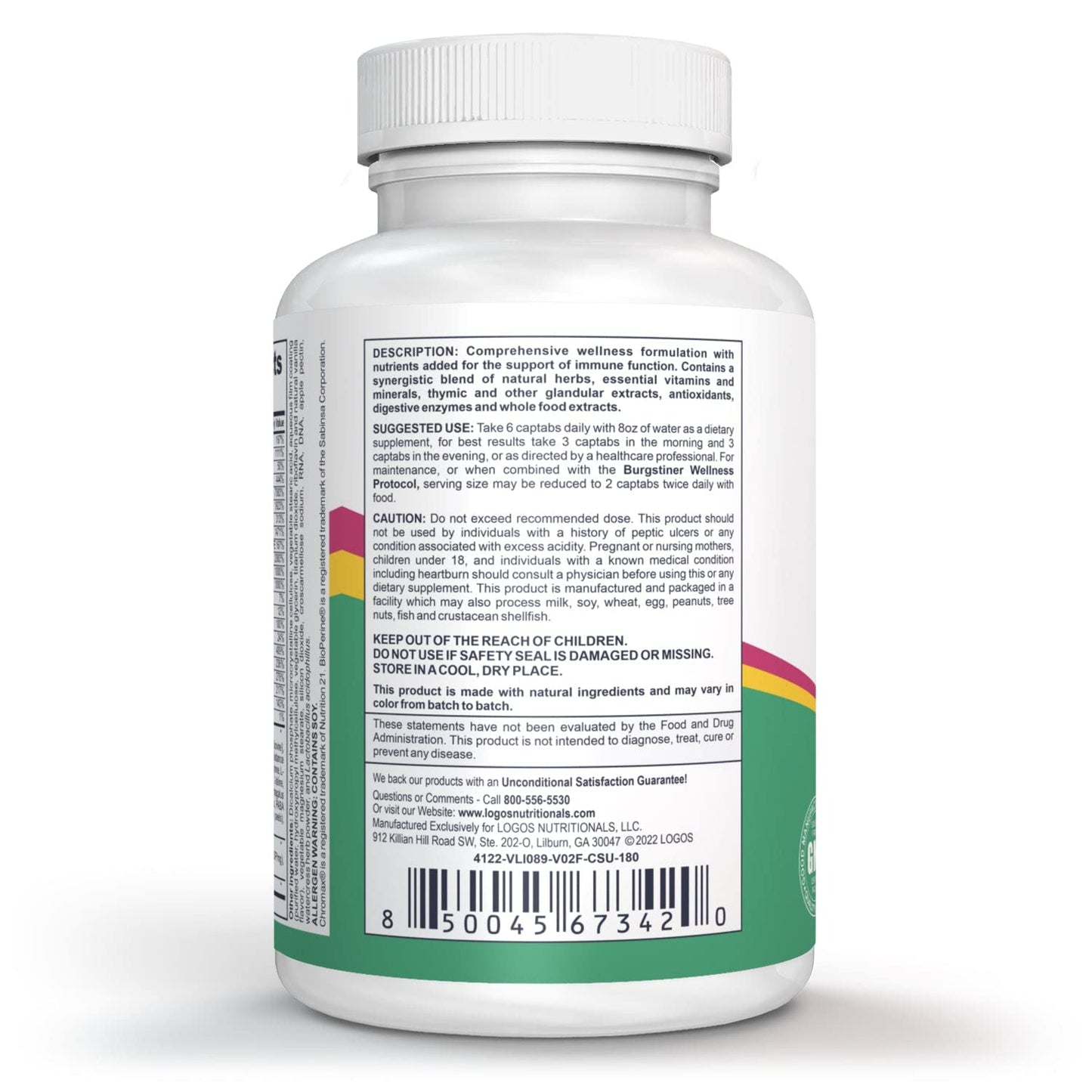 logos nutritionals Complete Thymic Formula™, Comprehensive Multivitamin & Multimineral with Thymus Glandular Extracts Capsule, 180 Count