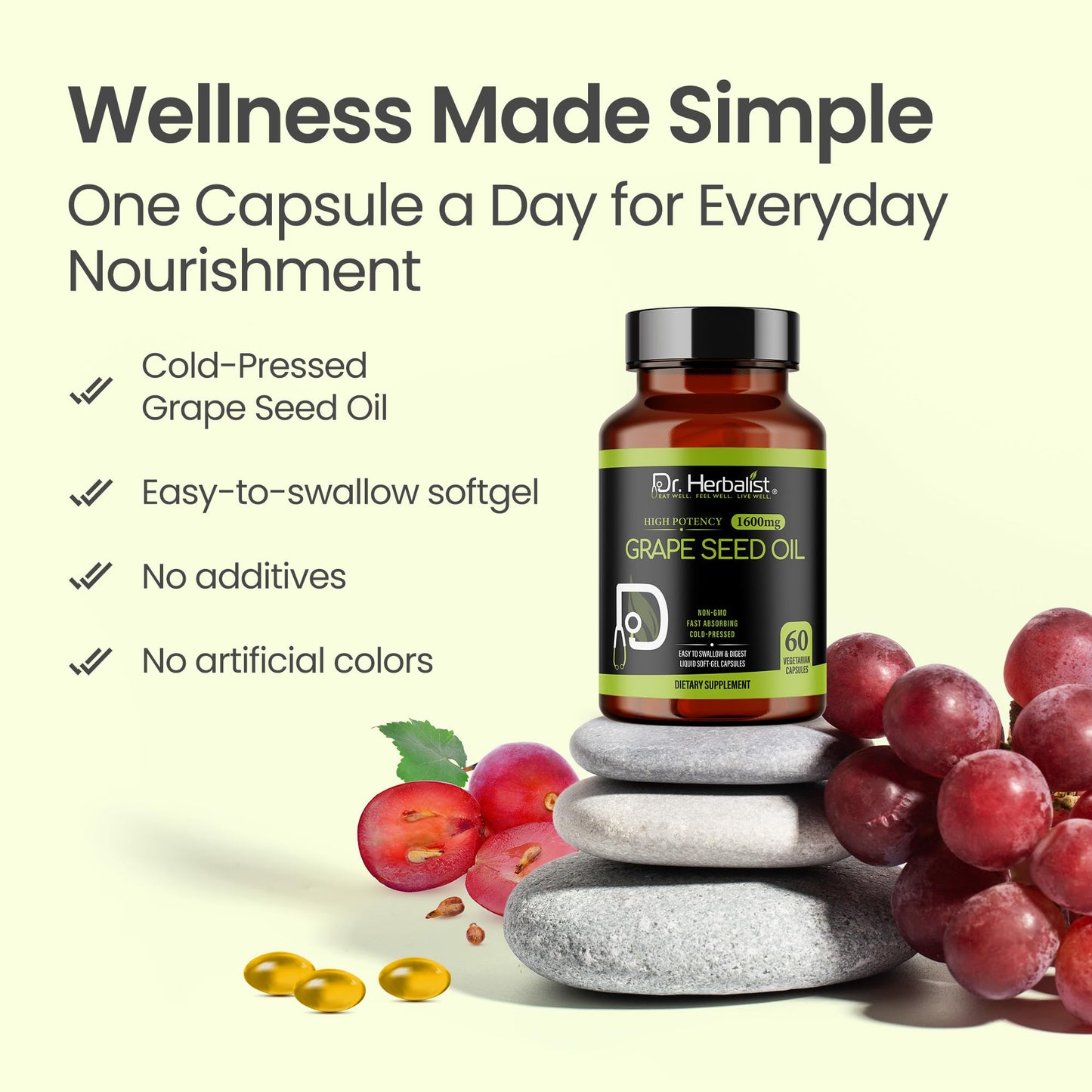 Dr. HERBALIST Grape Seed Oil Softgel Capsule, 60 Count