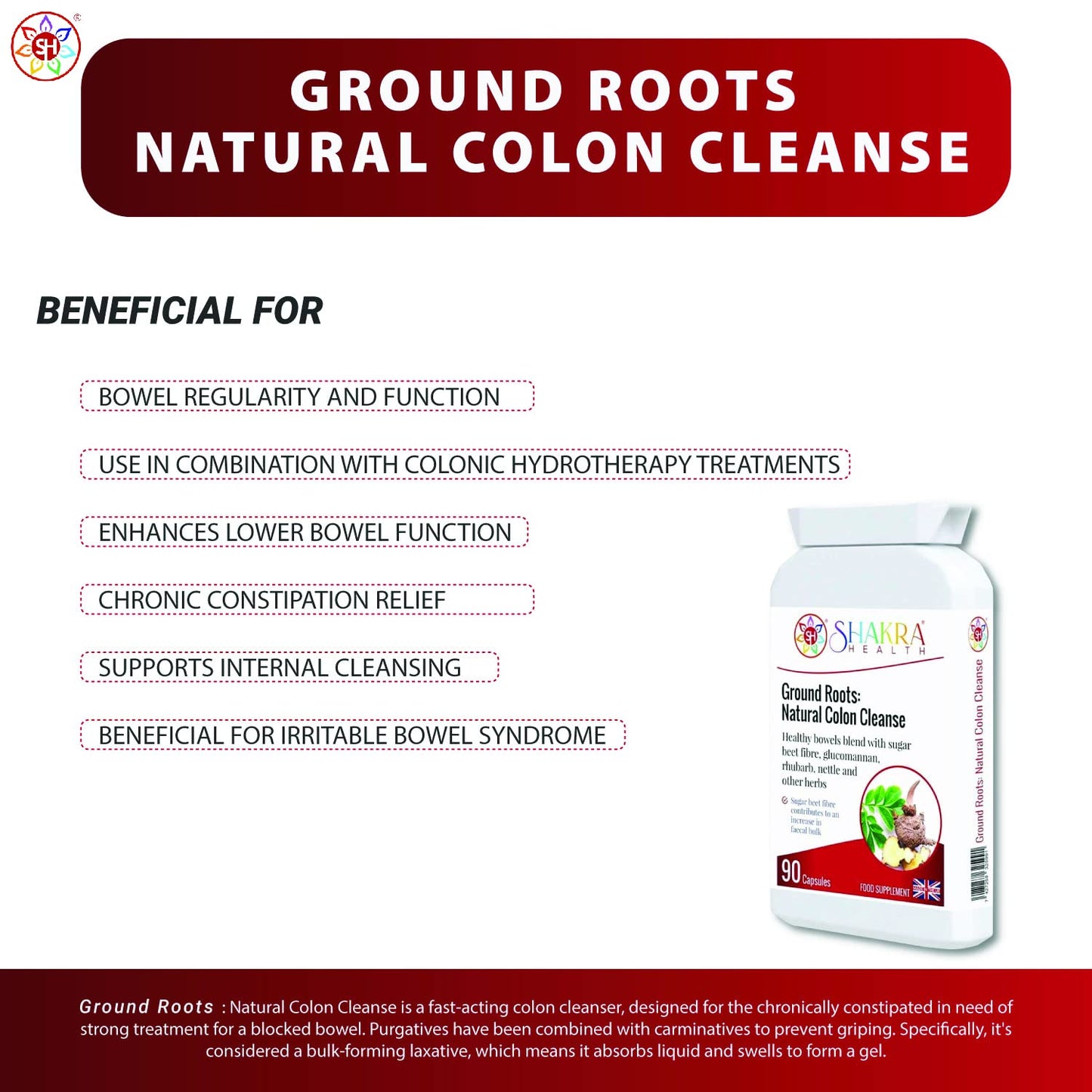 SH SHAKRA HEALTH Ground Roots: Natural Colon Cleanse Capsule, 1 Count