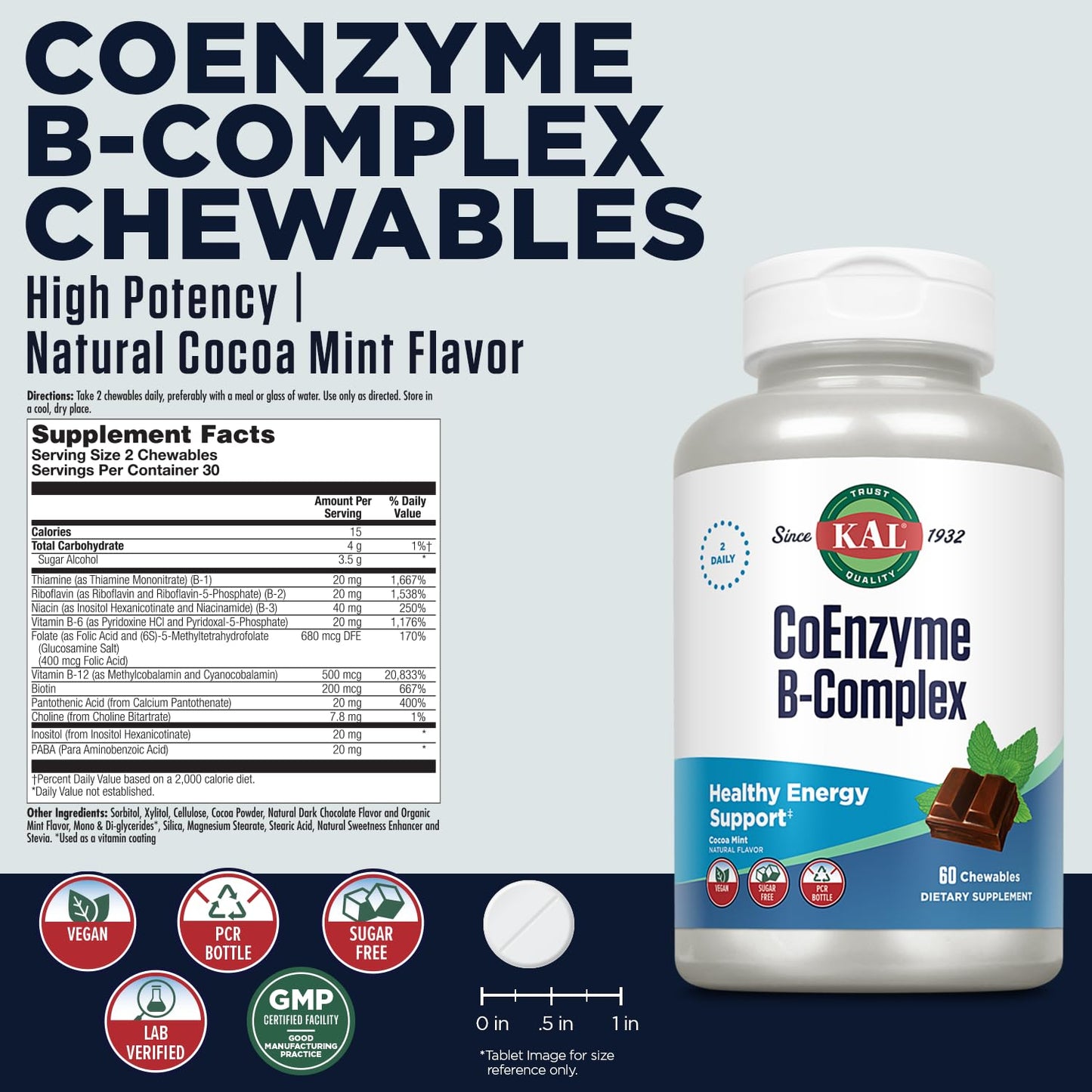 KAL CoEnzyme Vitamin B Complex Chewable 60 Count