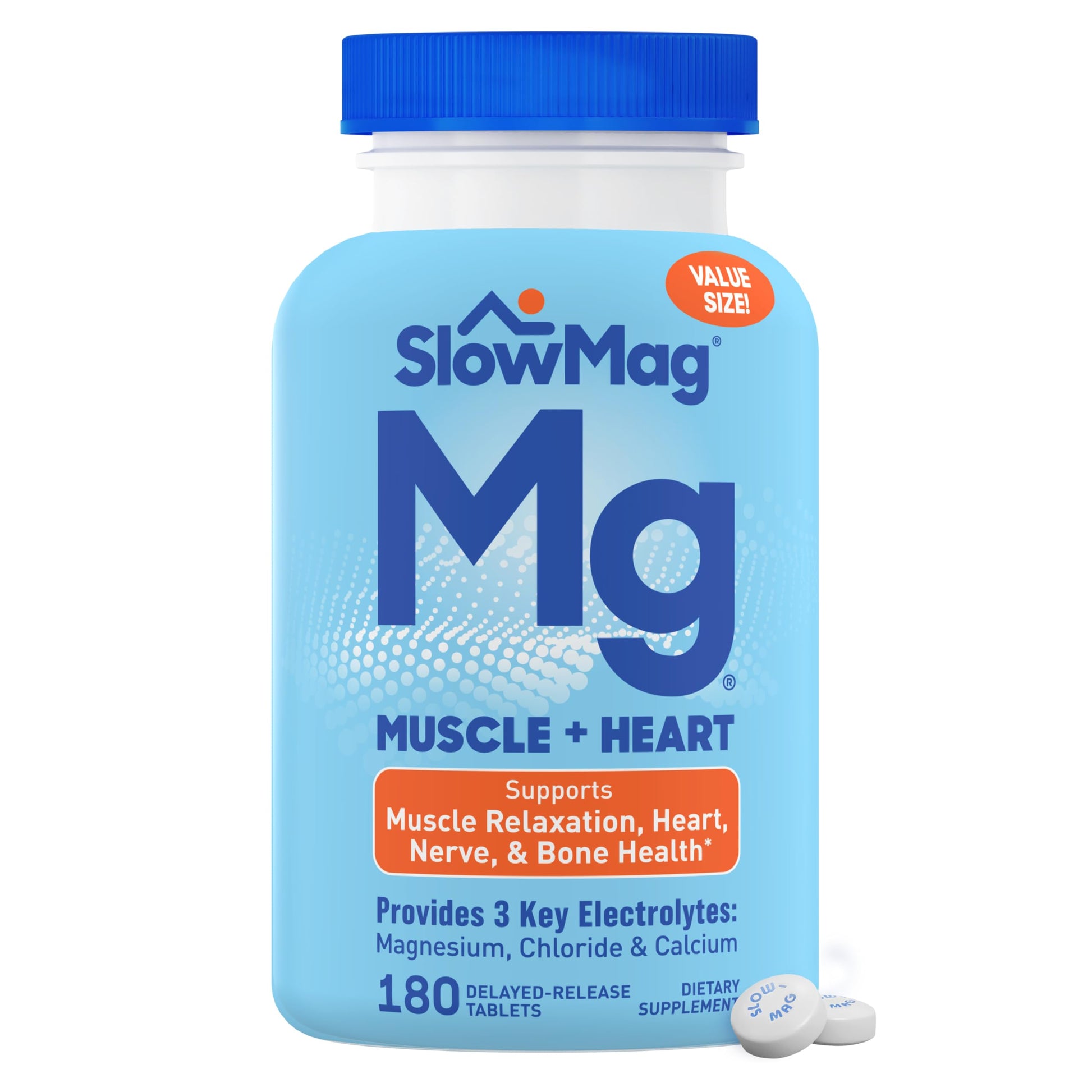 Slow-Mag Muscle & Heart Magnesium Chloride Supplement with Calcium Tablet, 180 Count