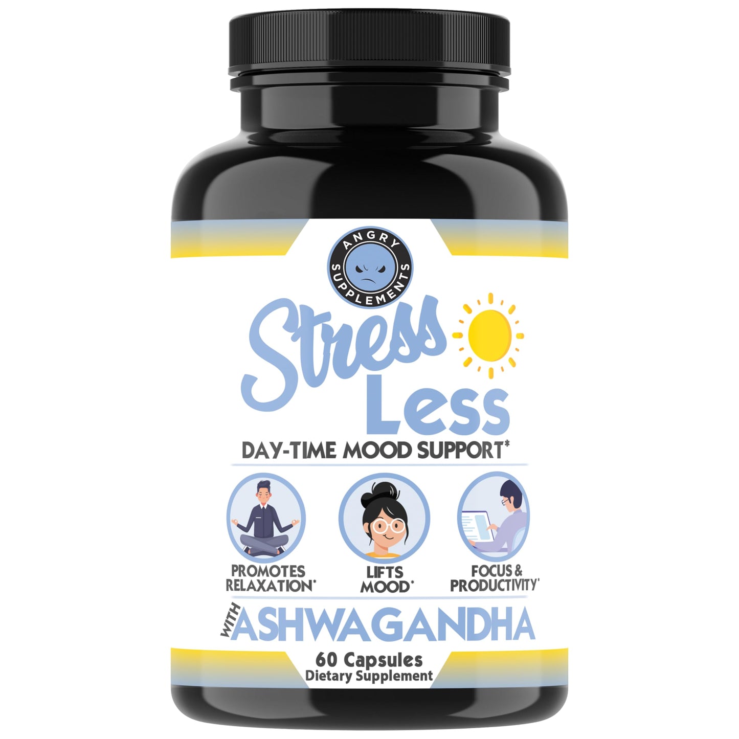 Angry Supplements Stress Less Day-Time Mood Support 60 Capsules