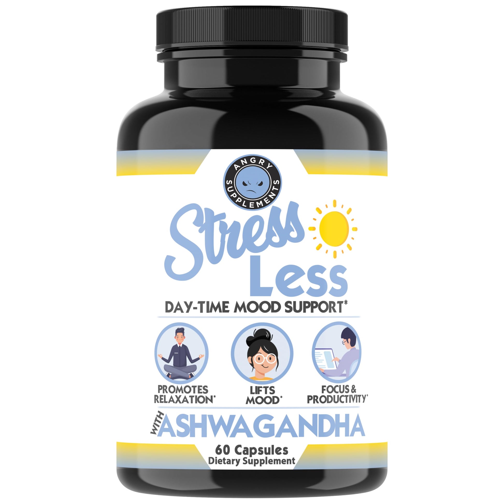 Angry Supplements Stress Less Day-Time Mood Support 60 Capsules