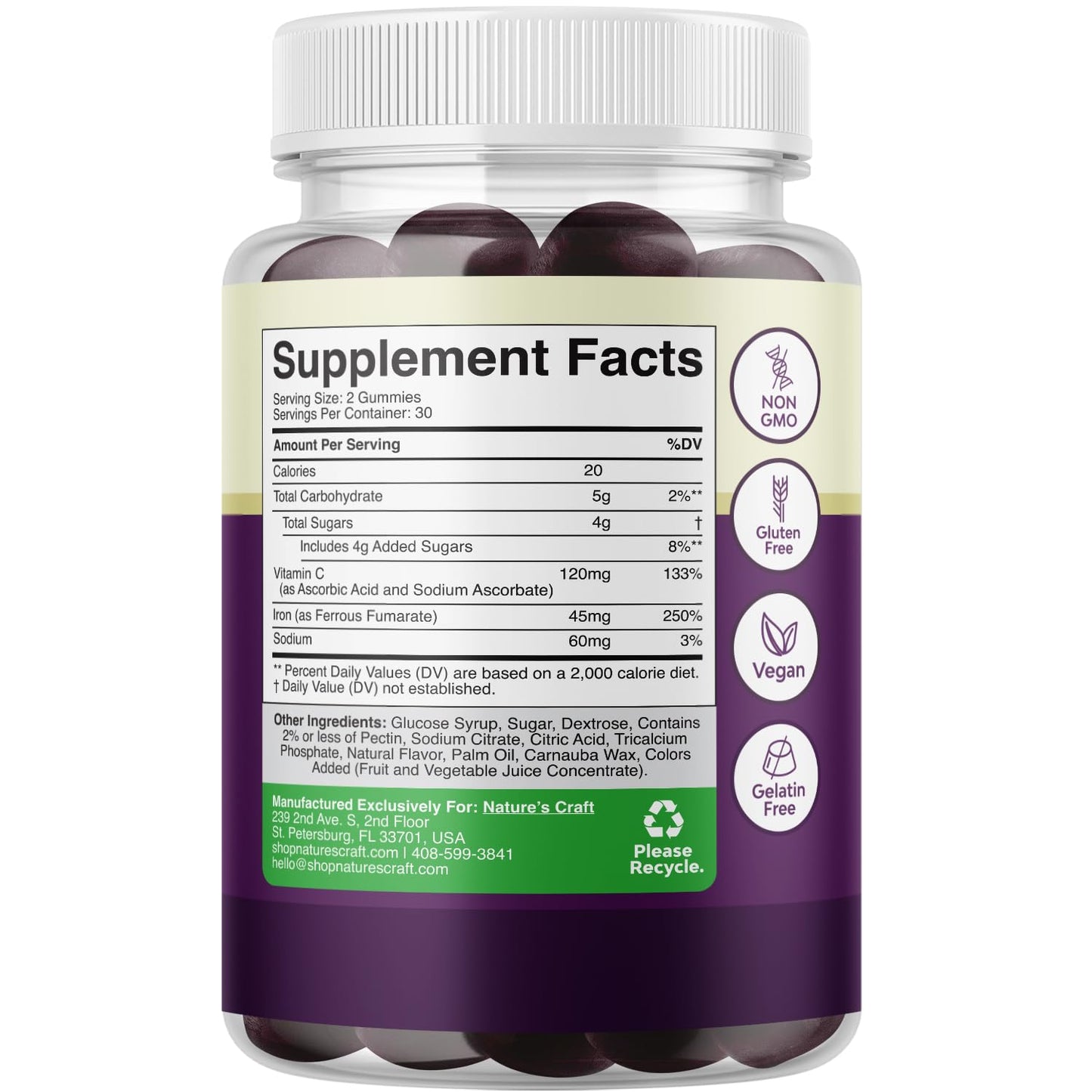 Natures Craft Iron Gummies Gummy, 60 Count
