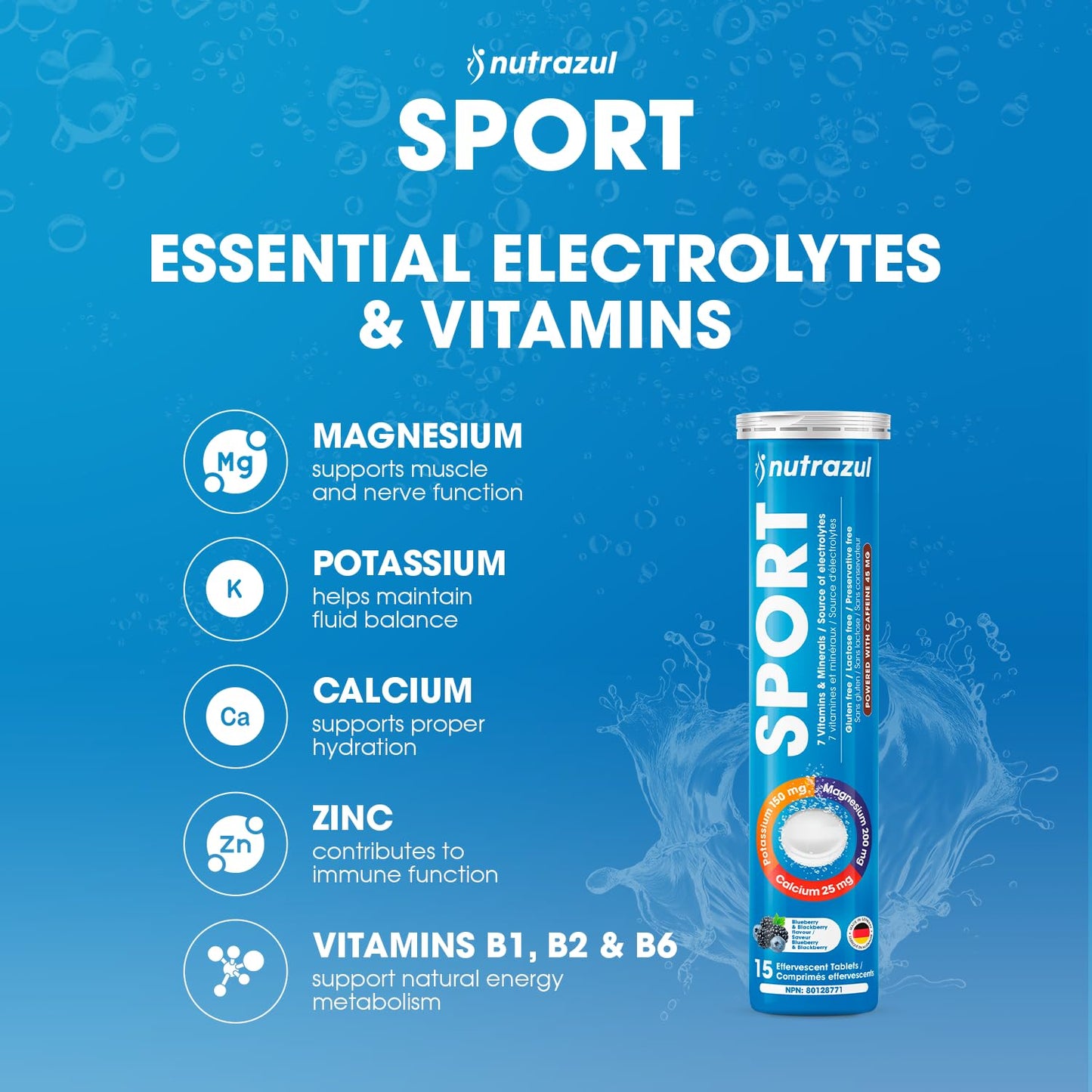 nutrazul Sports Effervescent Tablet, Electrolytes & 7 Vitamins & Minerals, Daily Hydration and Energy, 30 Count