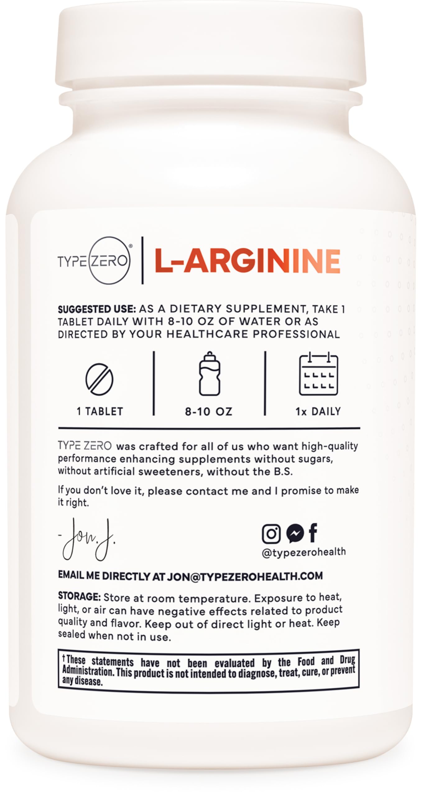 Type Zero L-Arginine 1,000 mg Tablets, 90 Count