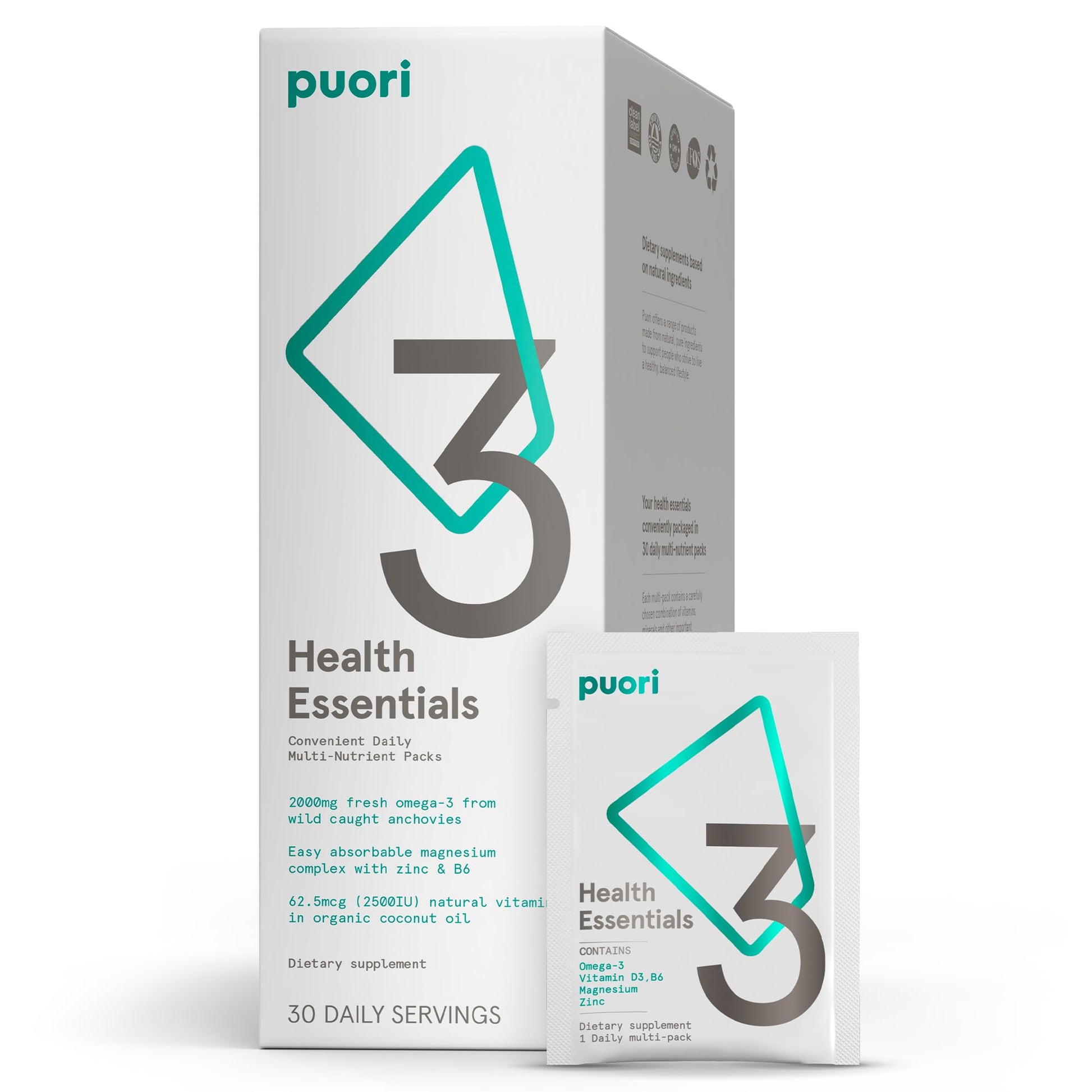 Puori P3 Health Essentials with Magnesium Zinc Complex, Omega 3 Fish Oil & Vitamin D3 Supplements Softgels & Capsules 30 Count