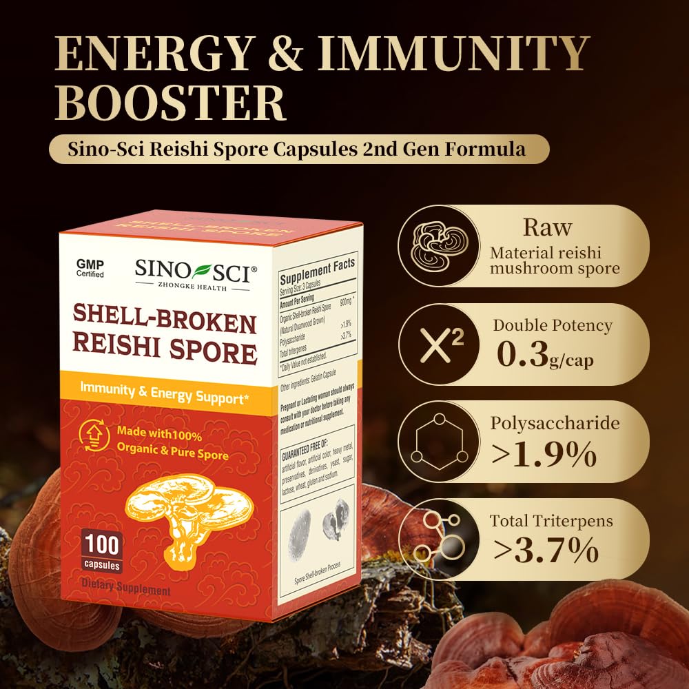 Sino-Sci Shell-Broken Reishi Mushroom Spore Supplement 100 Capsules