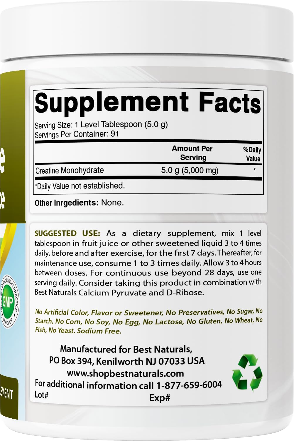 Best Naturals Creatine Monohydrate Powder 16 oz