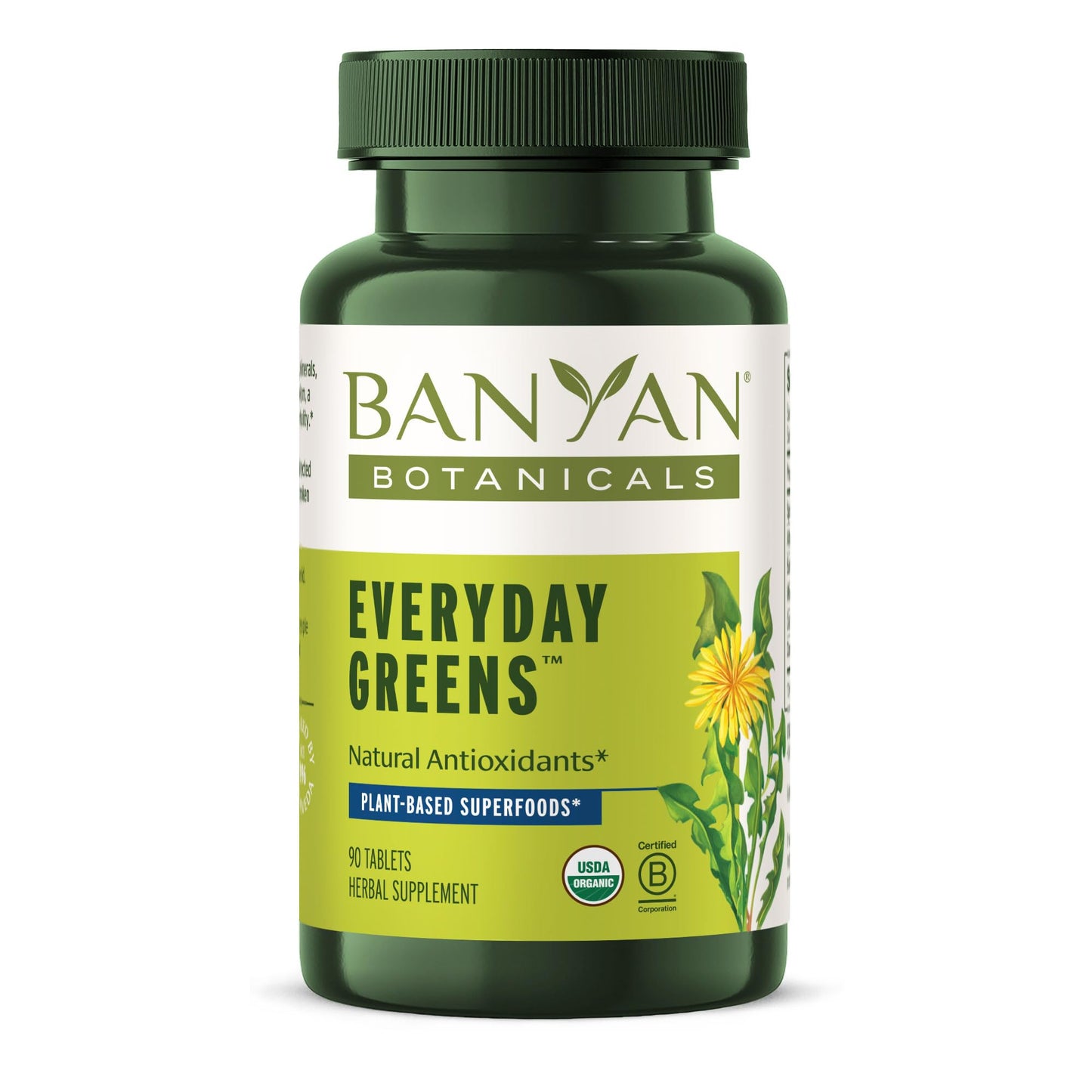 Banyan Botanicals Organic Everyday Greens Concentrated Superfood Tablets Spirulina, Wheat Grass & Alfalfa for Cellular Vitality & Antioxidant Support, 90 Tablets, USDA Organic