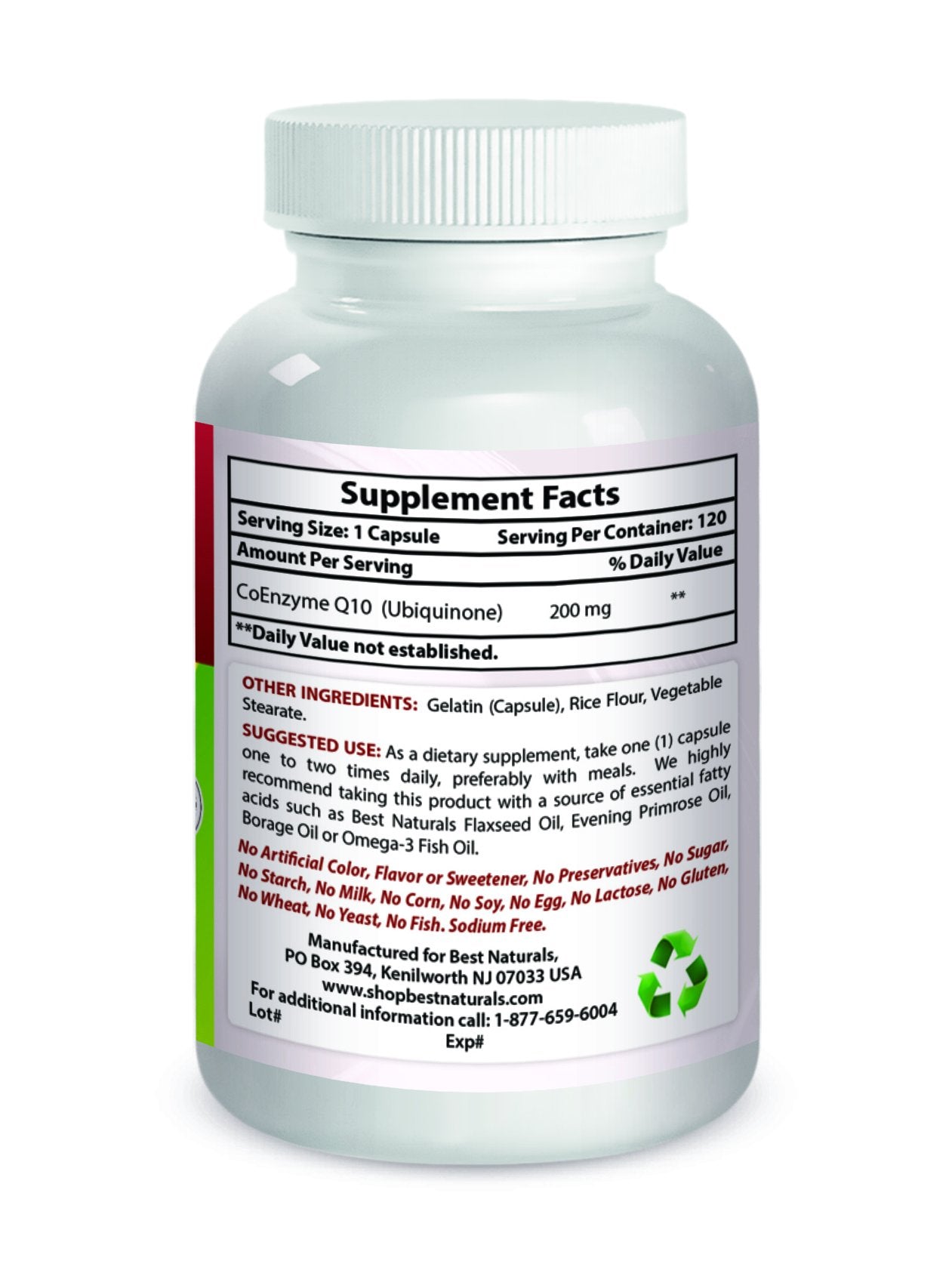 Best Naturals CoQ10 Coenzyme Q10 200 mg Capsule 120 Count