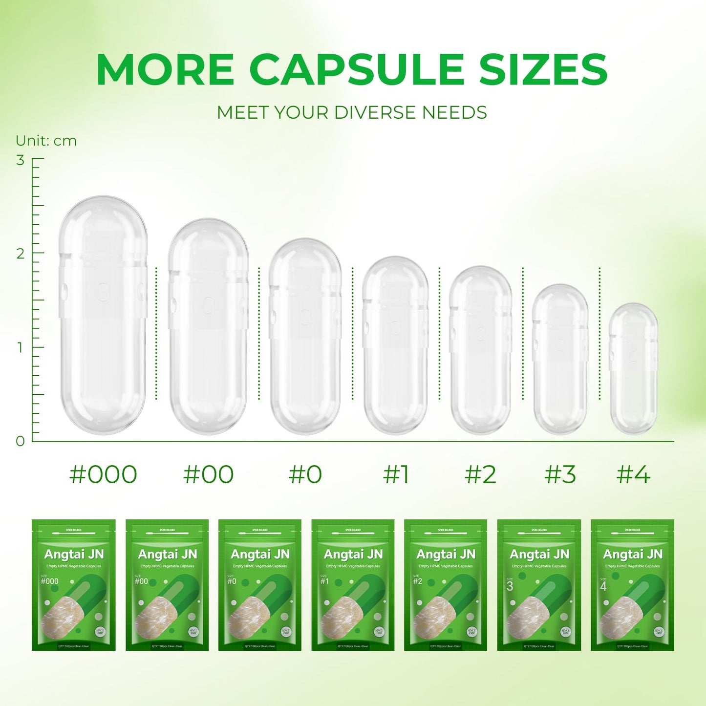Angtai JN Fillable Veggie Pill Capsules Size 3, 100 Count