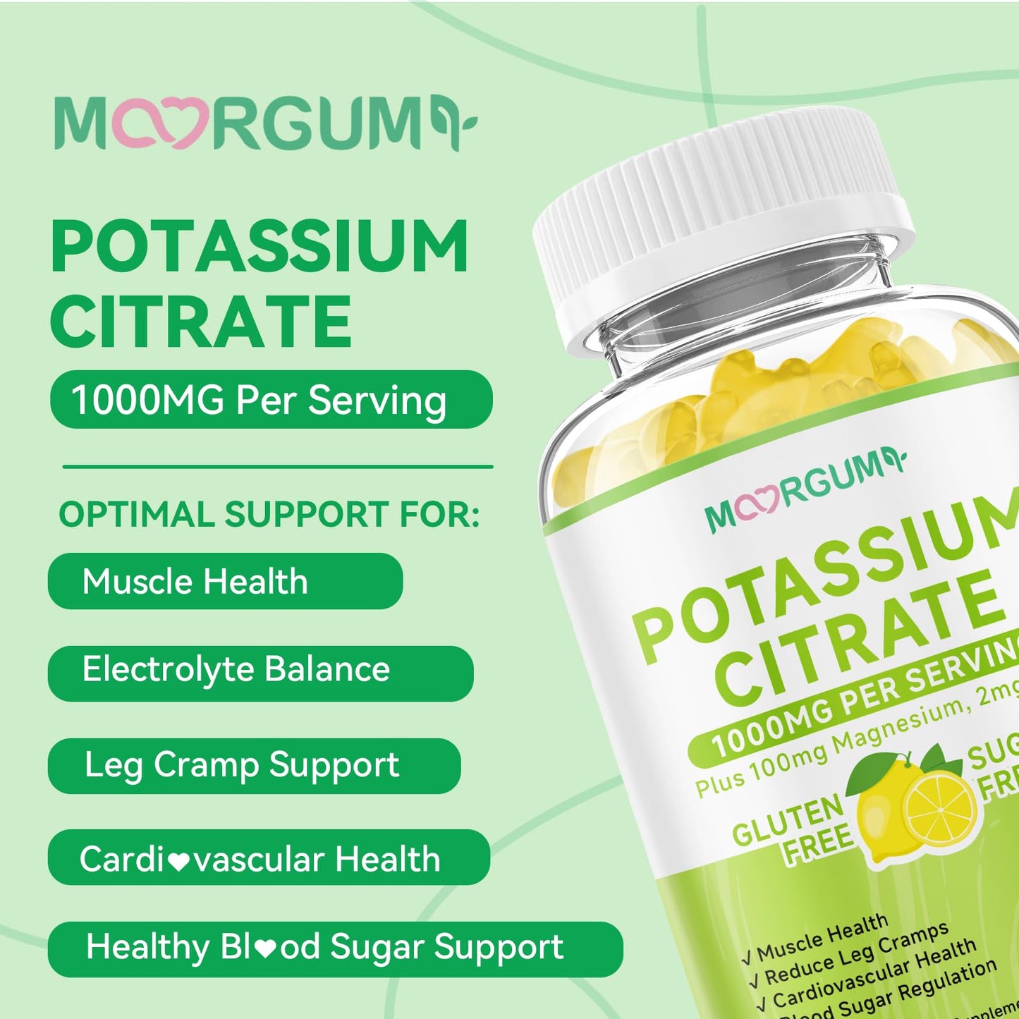 MOORGUMY Potassium Citrate 1000mg Gummies, 120 Count