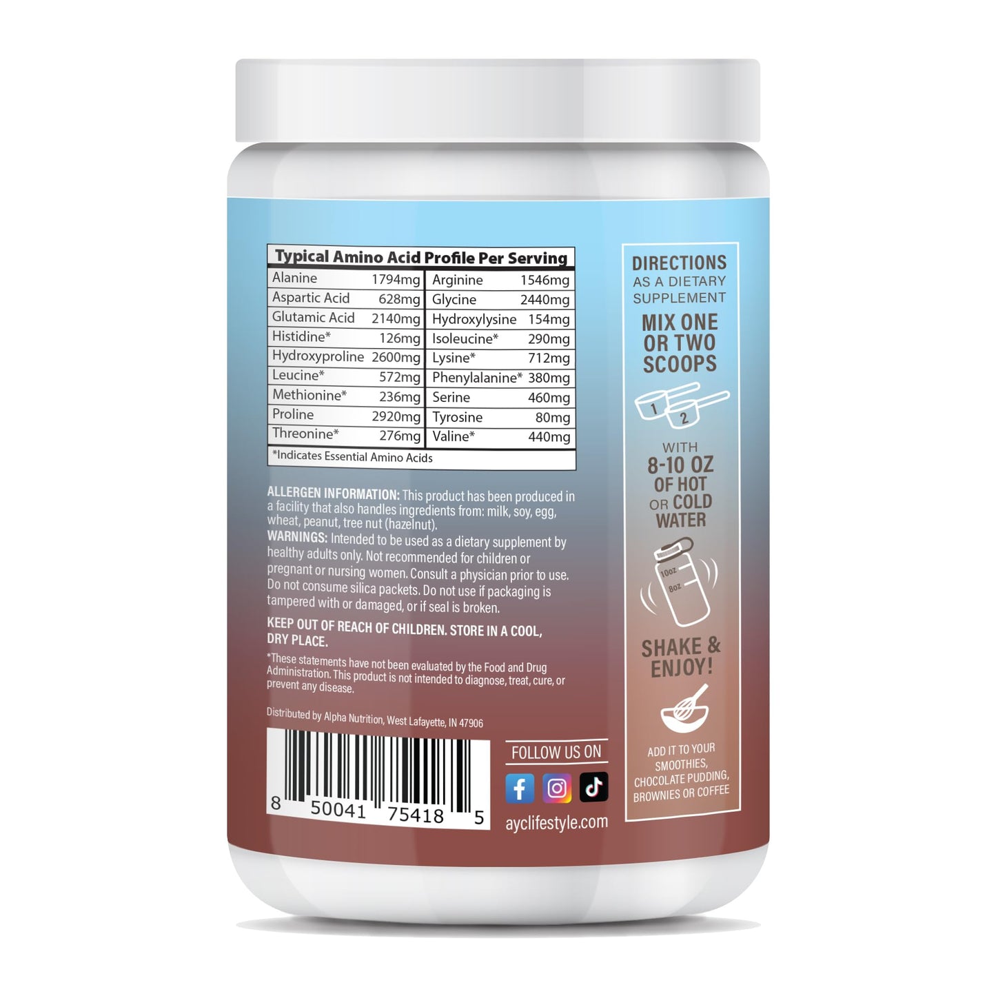 ABOUT YOUR COLLAGEN Chocolate Peptides Powder Grass Fed Hydrolyzed Type 1&3 Collagen 8.92 Ounce