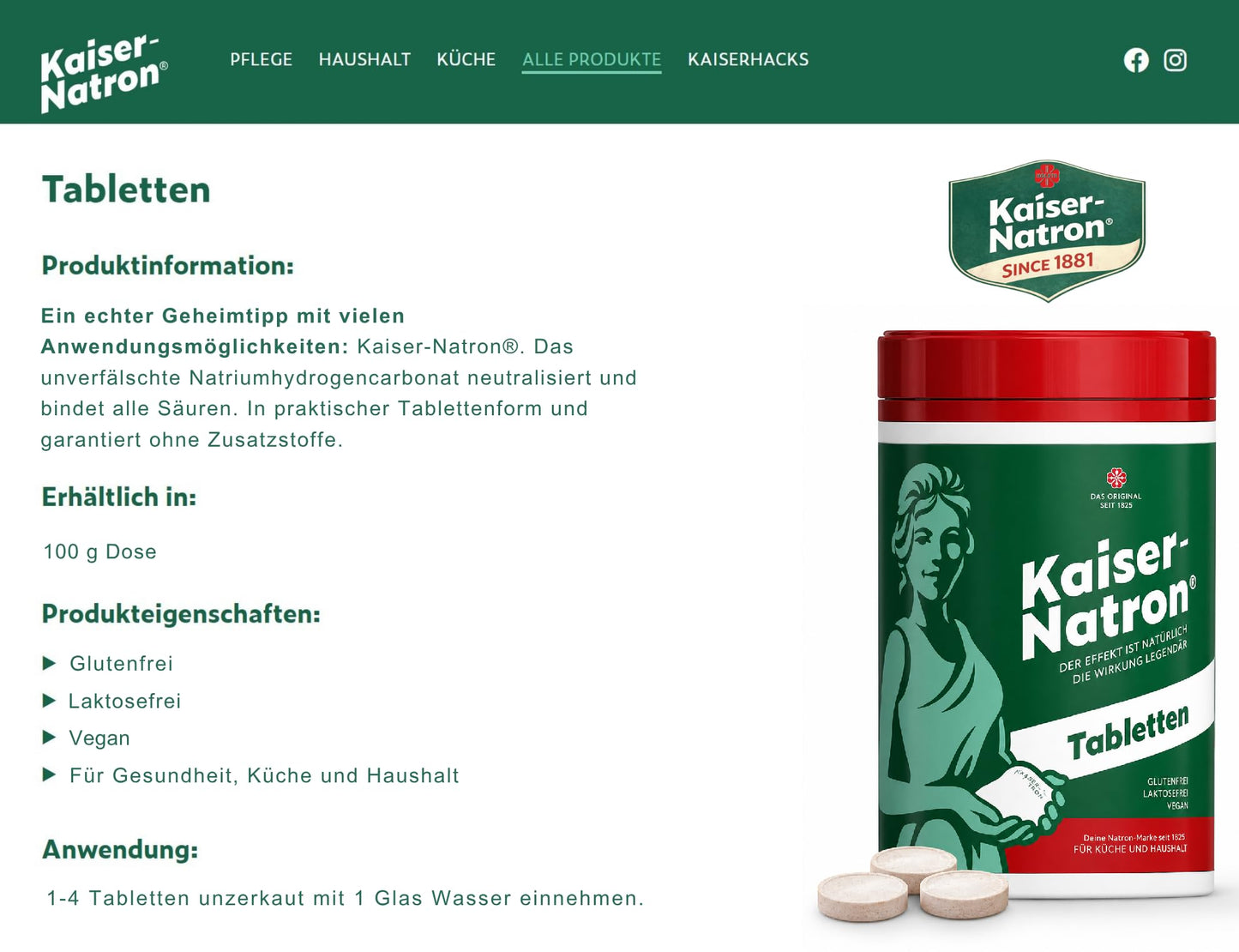 HOLSTE Kaiser Natron Dose 100g Tablets 300