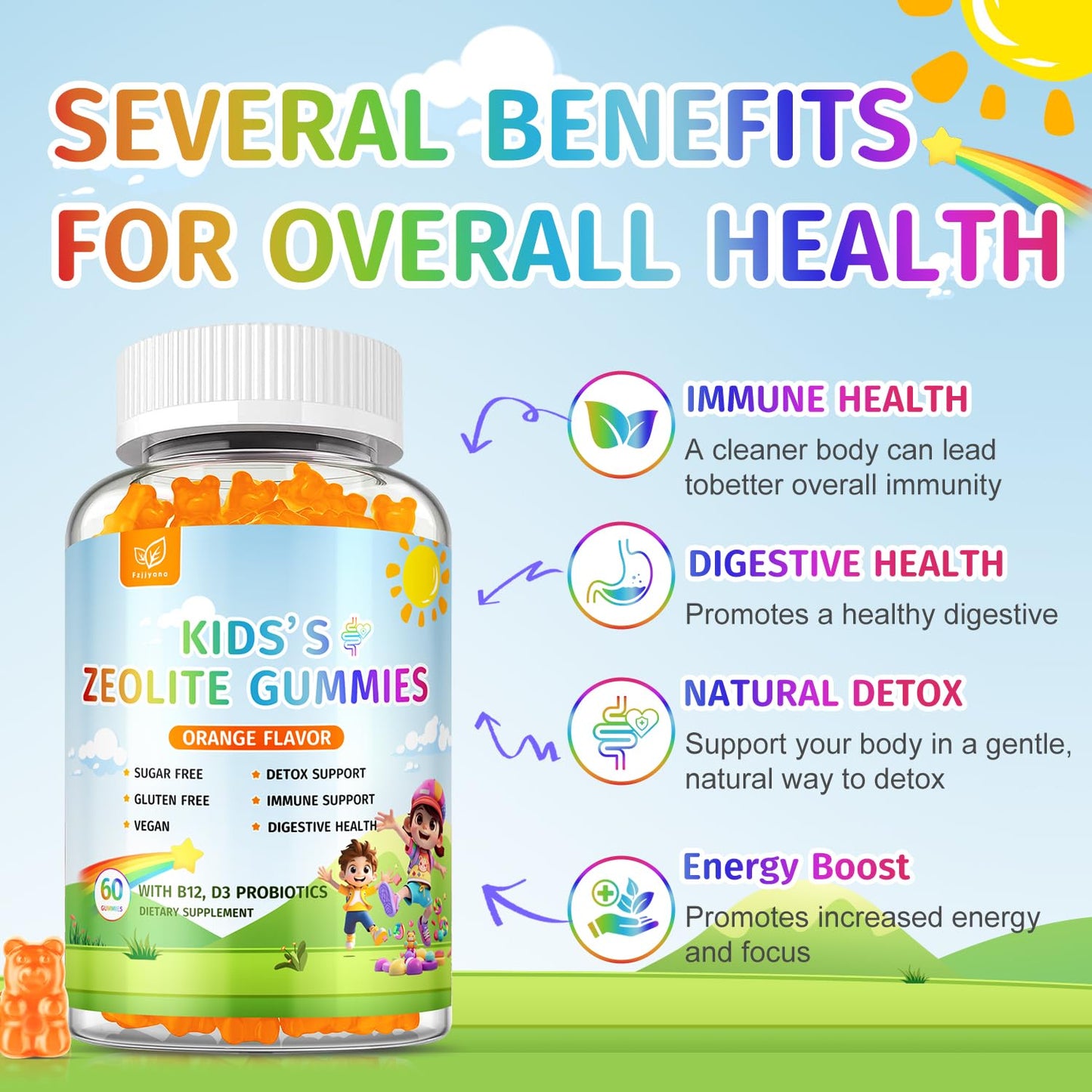 Fzjjyana Zeolite Gummies for Kids, Pure Natural Zeolite Clinoptilolite, 120 Gummies