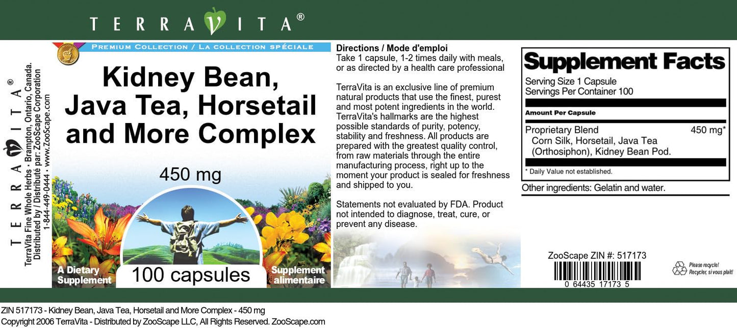 Terravita Kidney Bean, Java Tea, Horsetail and More Complex - 450 mg, Capsules, 300 Count
