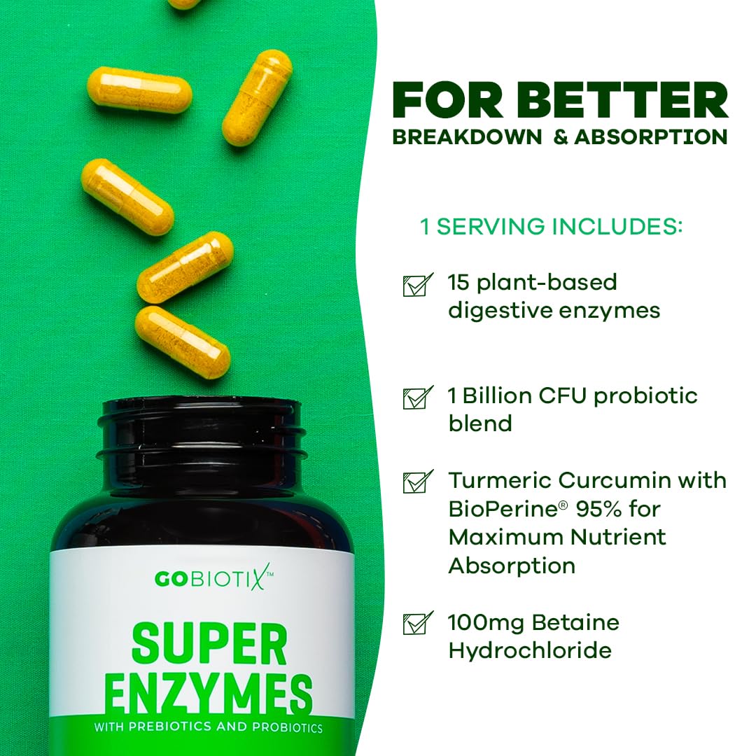 GOBIOTIX Digestive Enzymes Supplement with Prebiotics and Probiotics for Women and Men Capsules 120