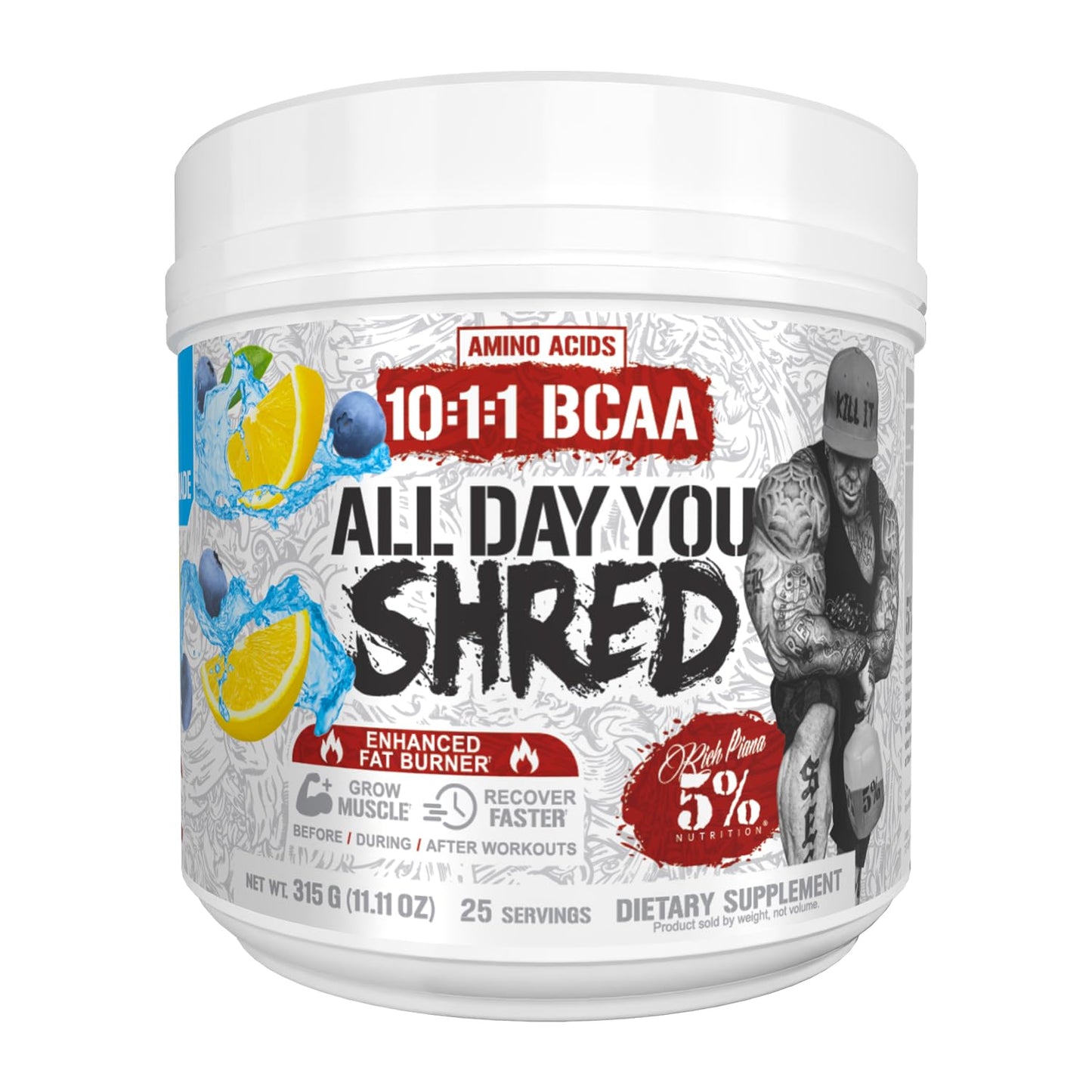 5% Nutrition Rich Piana AllDayYou Shred BCAA Powder 9.9 Ounce