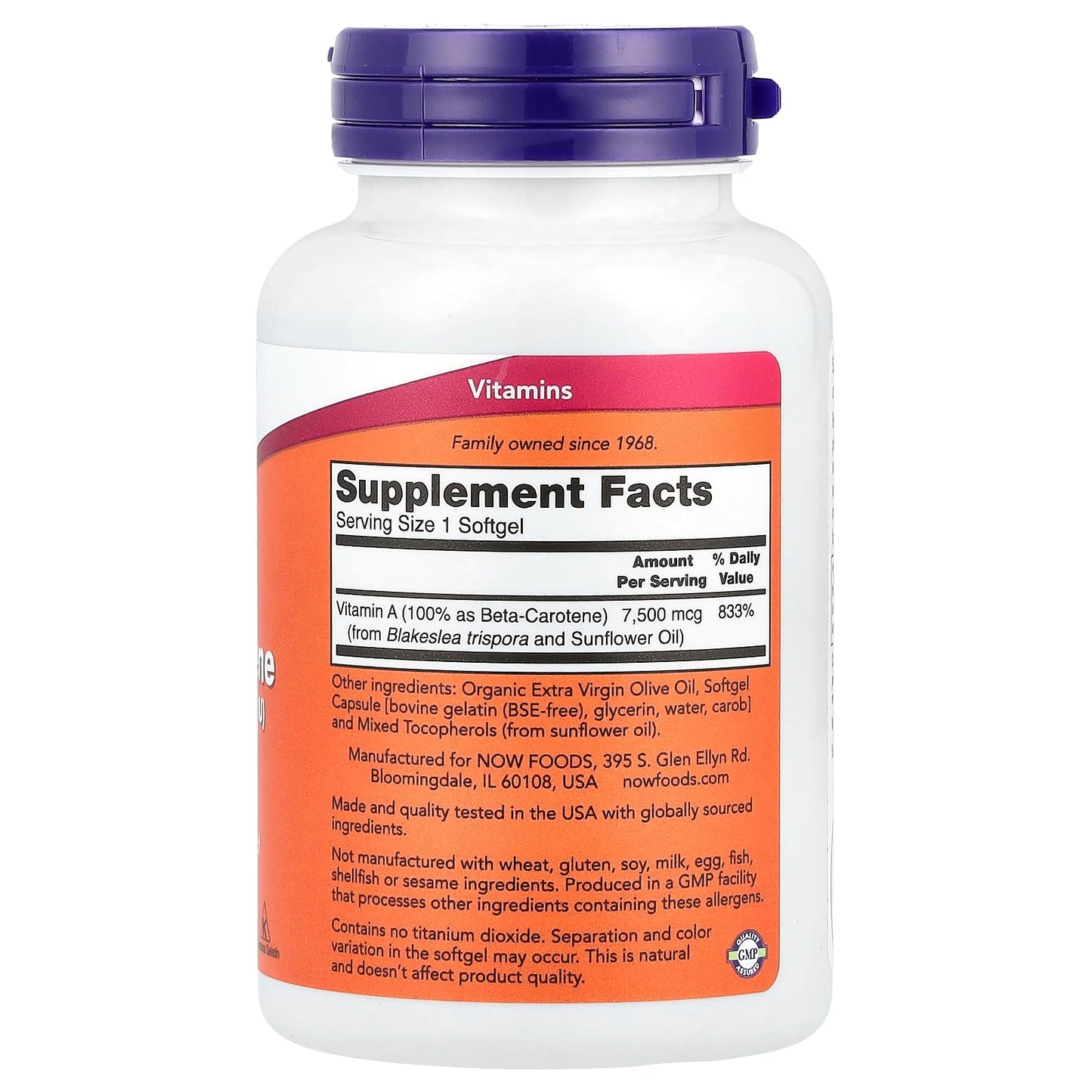 NOW Foods Beta Carotene (Natural) Softgels 180