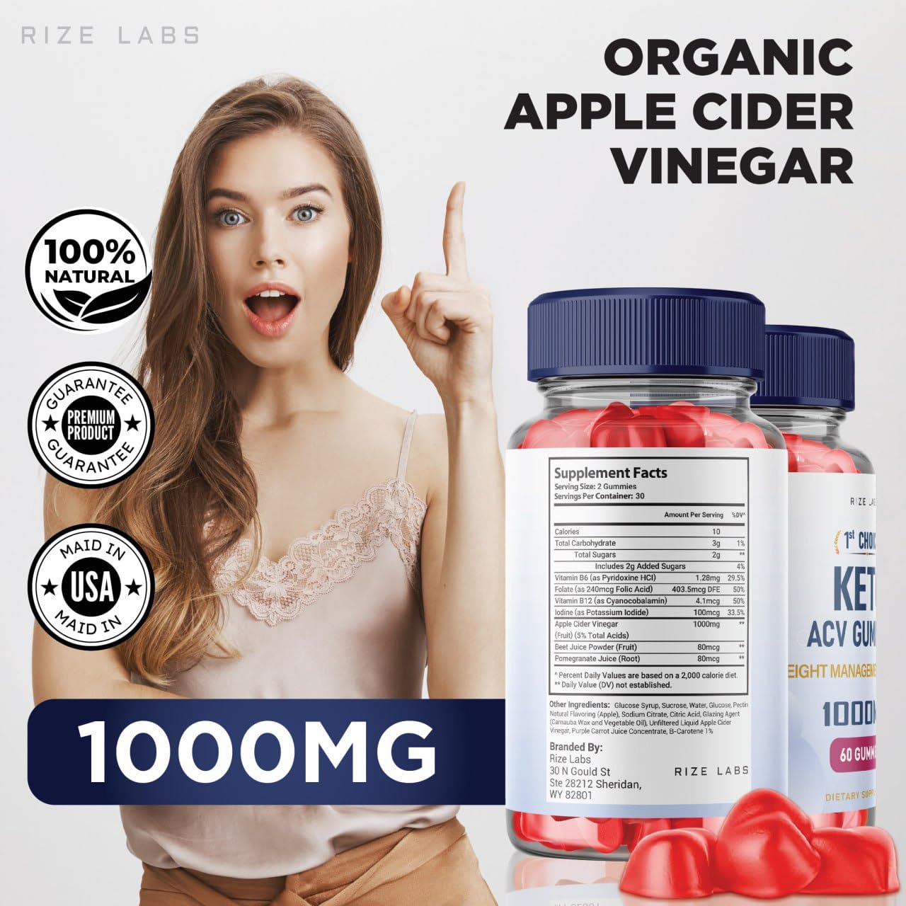 Rize Labs 1st Choice Keto Gummies with Apple Cider Vinegar, 60 Gummies