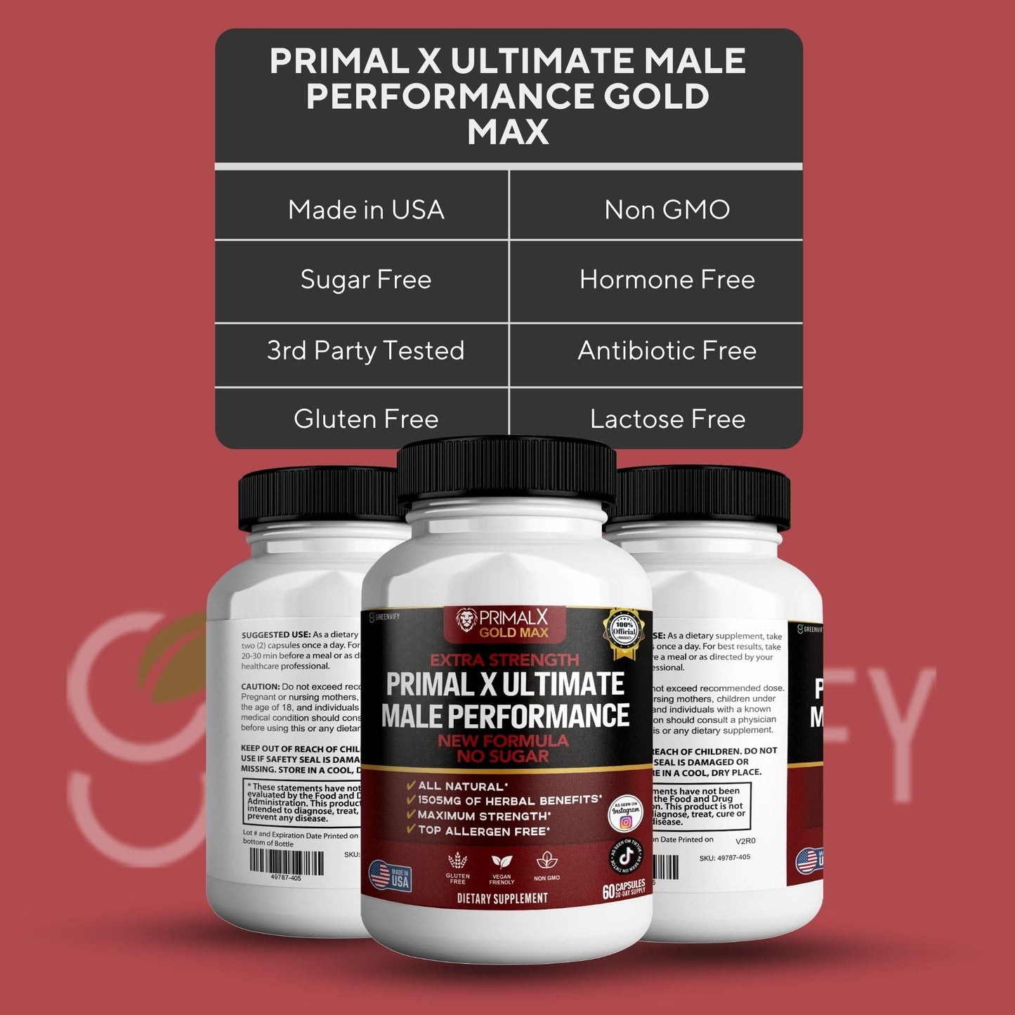 GREENVIFY Primal X Gold Max Ultimate Supplement Extra Strength 60 Capsules