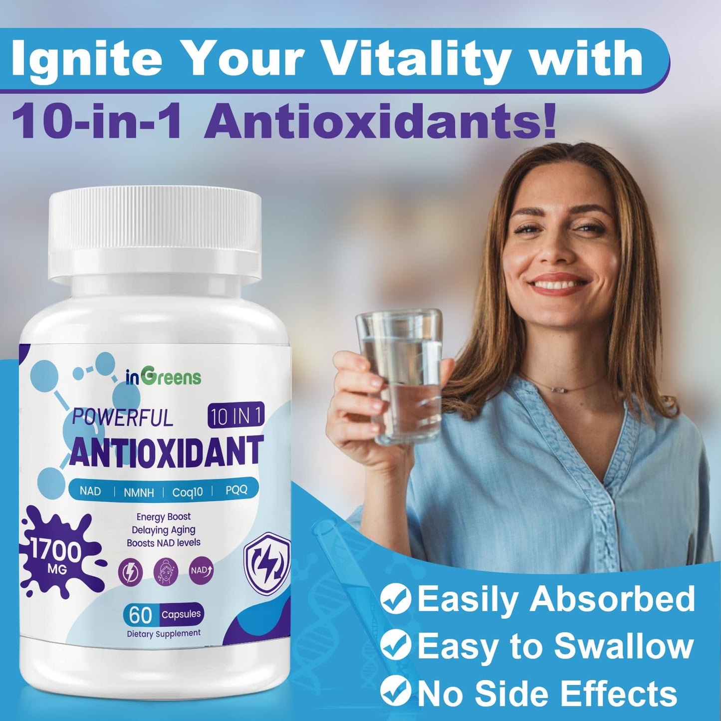 inGreens 10-in-1 Antioxidants Supplement Capsules, 60 Count