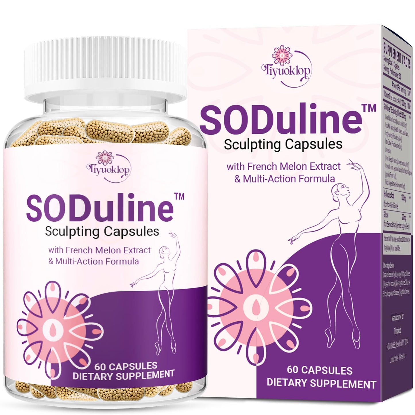 Tiyuoklop Anti Cellulite Supplement SODuline Sculpting Capsules with French Melon SOD & Phyto Beadlets, 60 Capsules