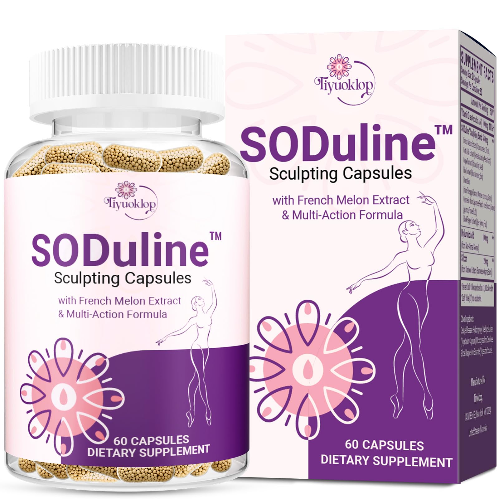 Tiyuoklop Anti Cellulite Supplement SODuline Sculpting Capsules with French Melon SOD & Phyto Beadlets, 60 Capsules