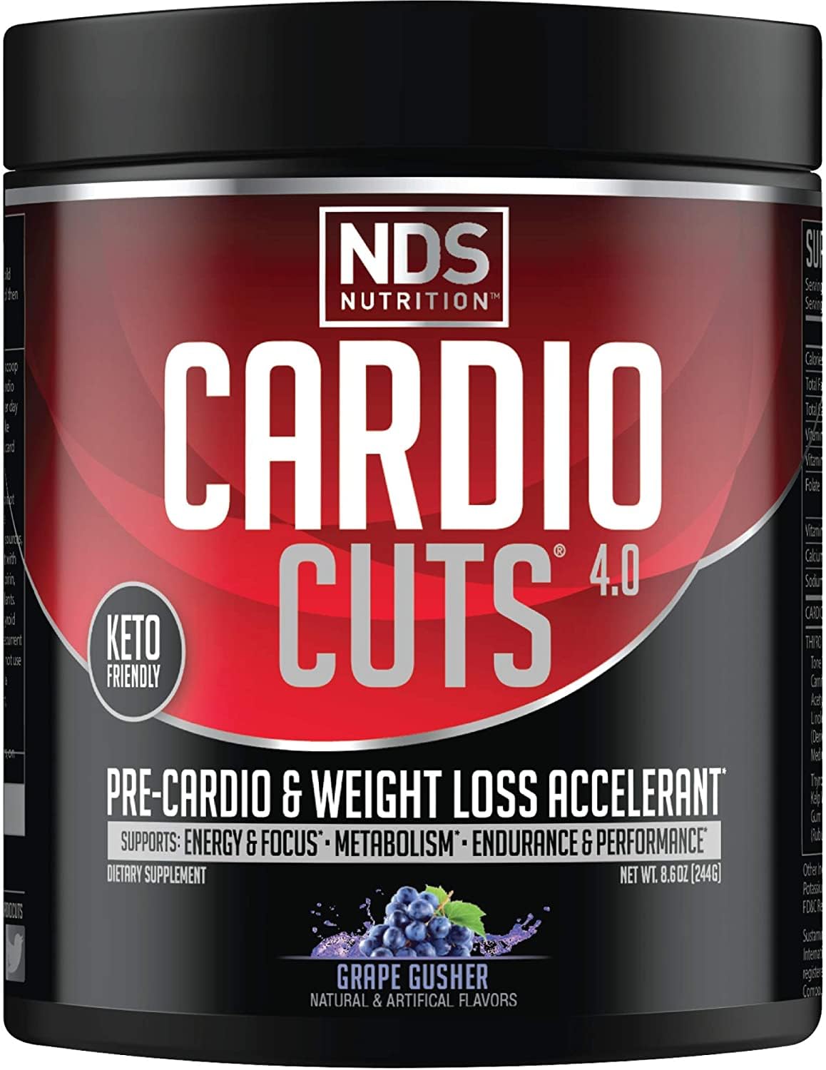 Cardio Cuts NDS Nutrition 4.0 Pre Workout Supplement - Advanced Weight Loss and Pre Cardio Formula with L-Carnitine, CLA, MCTs, L-Glutamine, and Safflower Oil - Grape Powder 8.6 Ounce