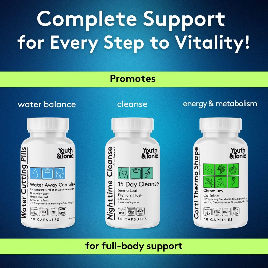Youth & Tonic Cleanse Weight Loss Pills Women, Men, Detox, Water Retention 90 Capsules
