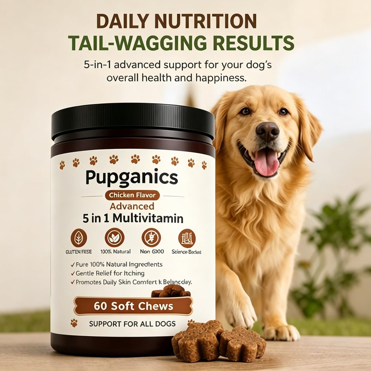 Pupganics Multivitamin Daily Soft Chews, Chicken Flavor, 60 Soft Chews