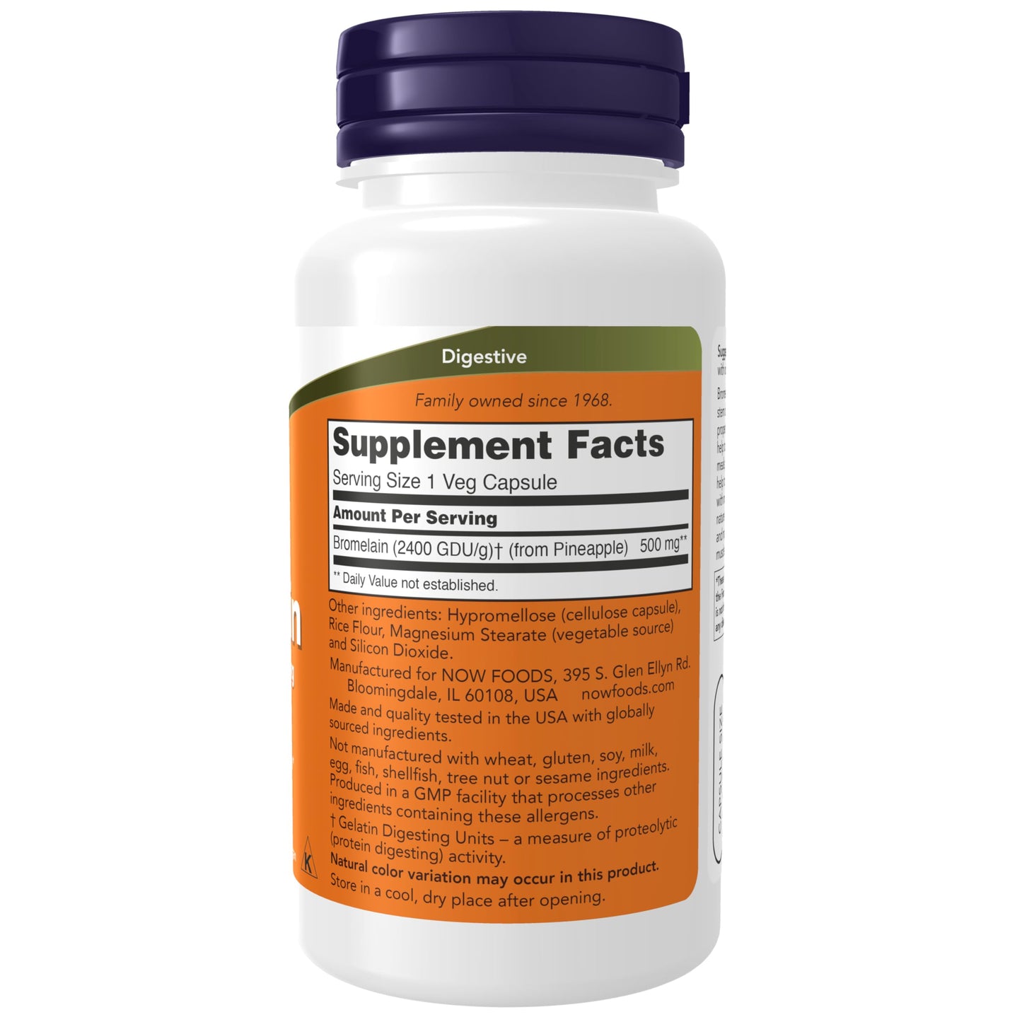 NOW Foods Bromelain (Natural Proteolytic Enzyme) 2,400 GDU/g - 500 mg, 60 Veg Capsules