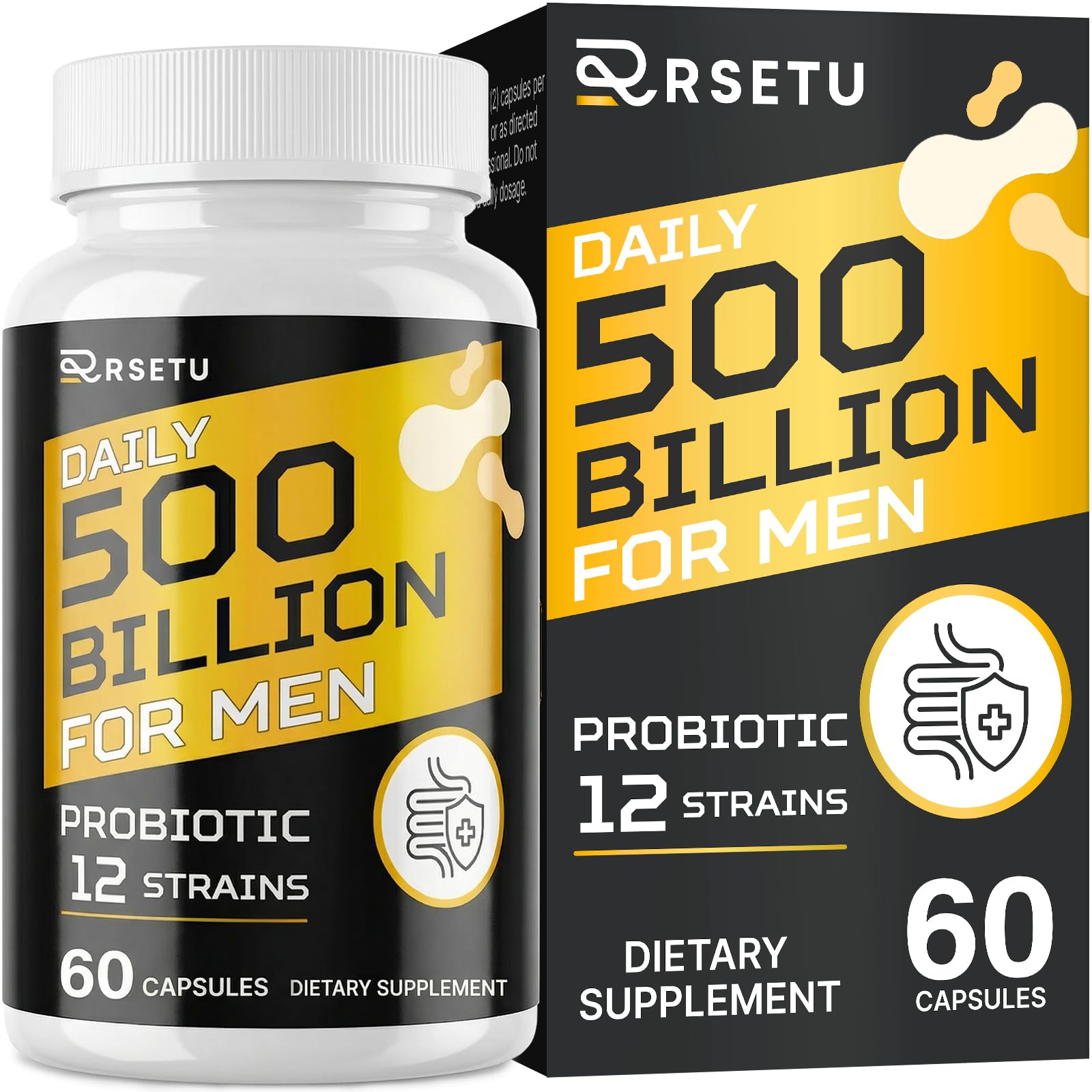 RSETU Probiotics for Men Capsule 60 Count - 500 Billion CFUs & 12 Strains with Turmeric Cranberry Goji
