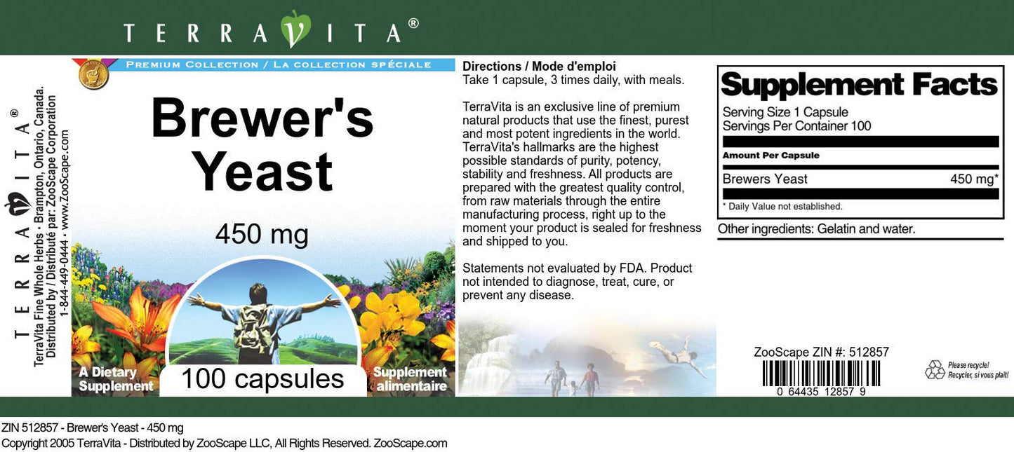 Terravita Brewer's Yeast - 450 mg, 100 Capsules