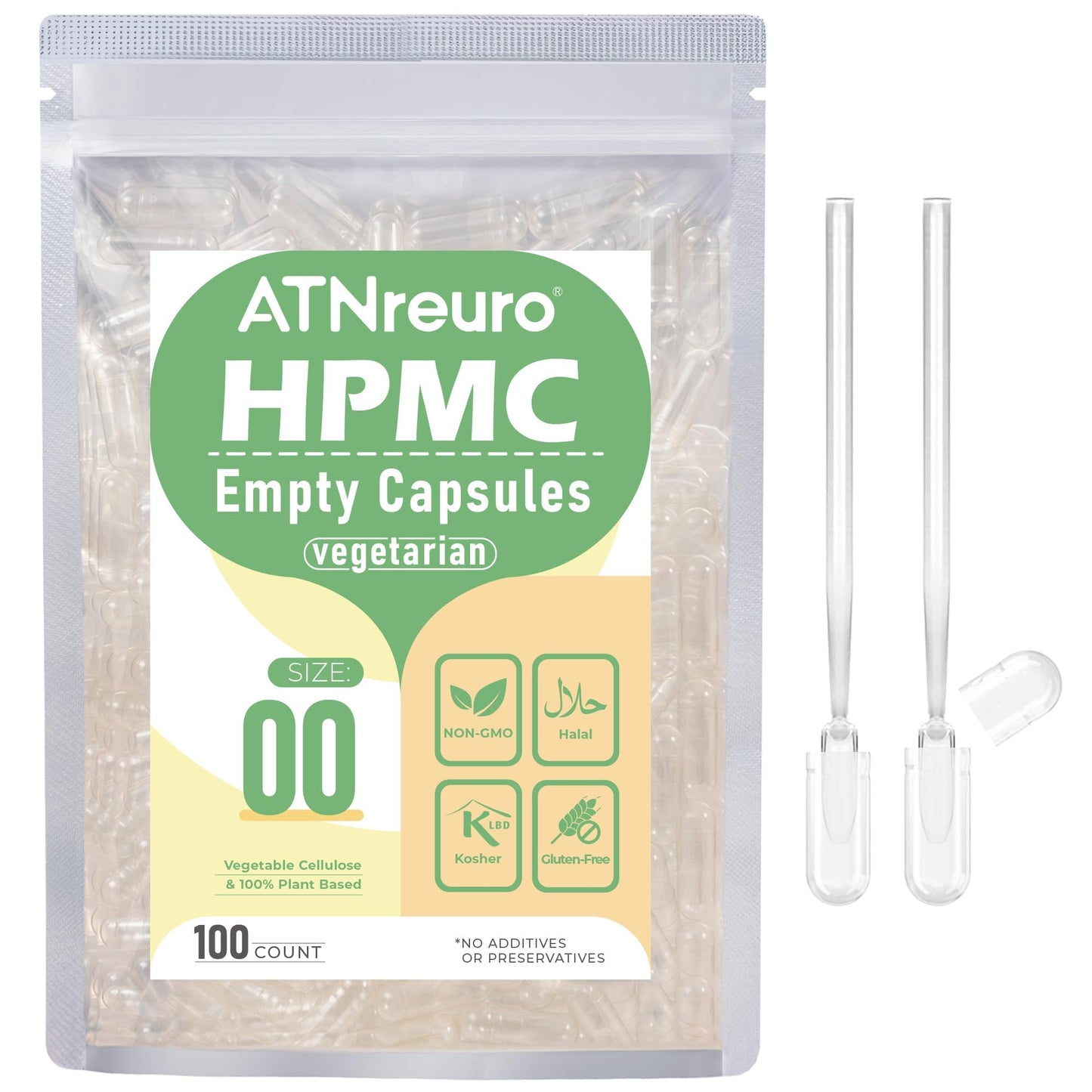ATNreuro Empty Vegan Capsules, 100 Count Capsules