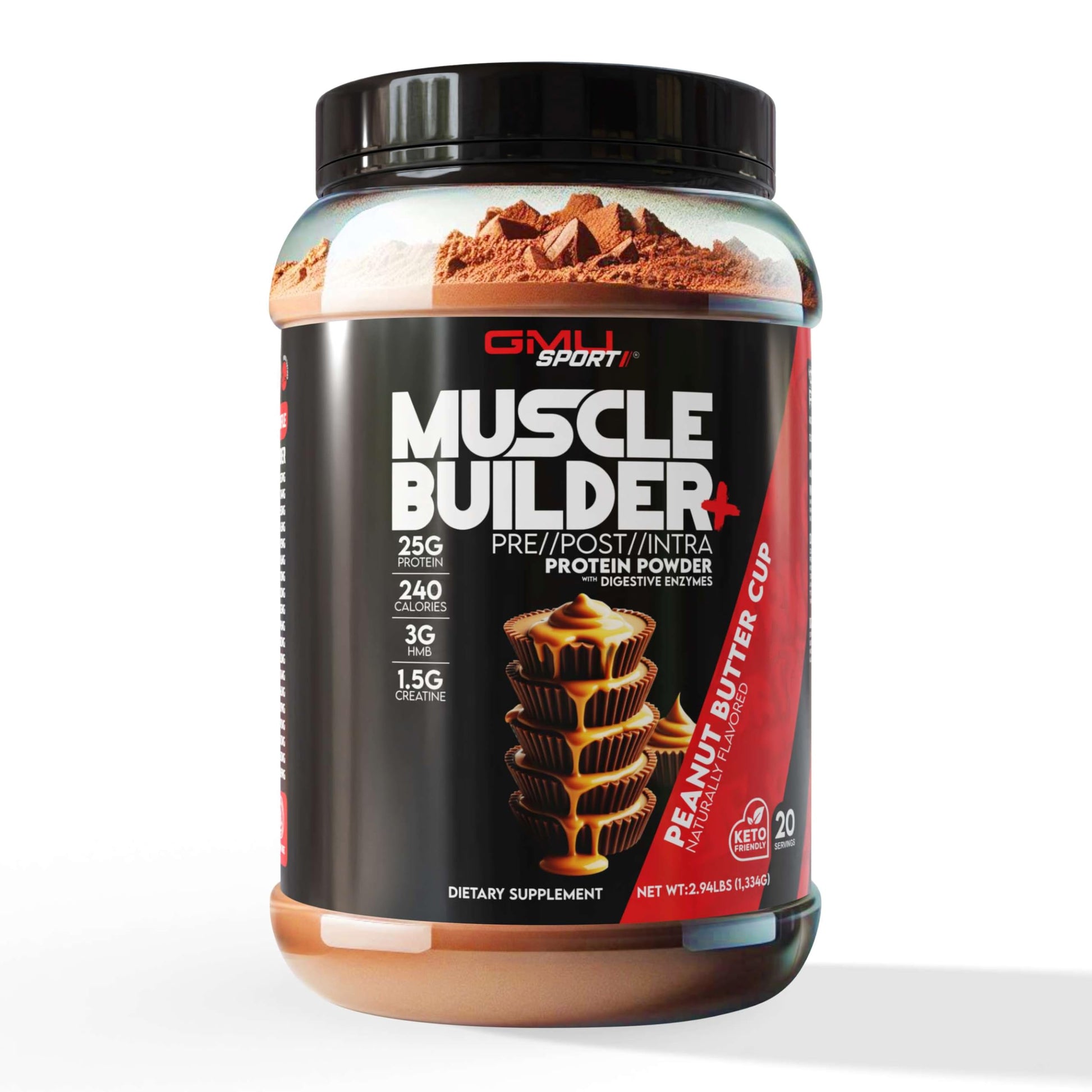 GMU SPORT Muscle Builder+ Protein Powder, 20 Servings