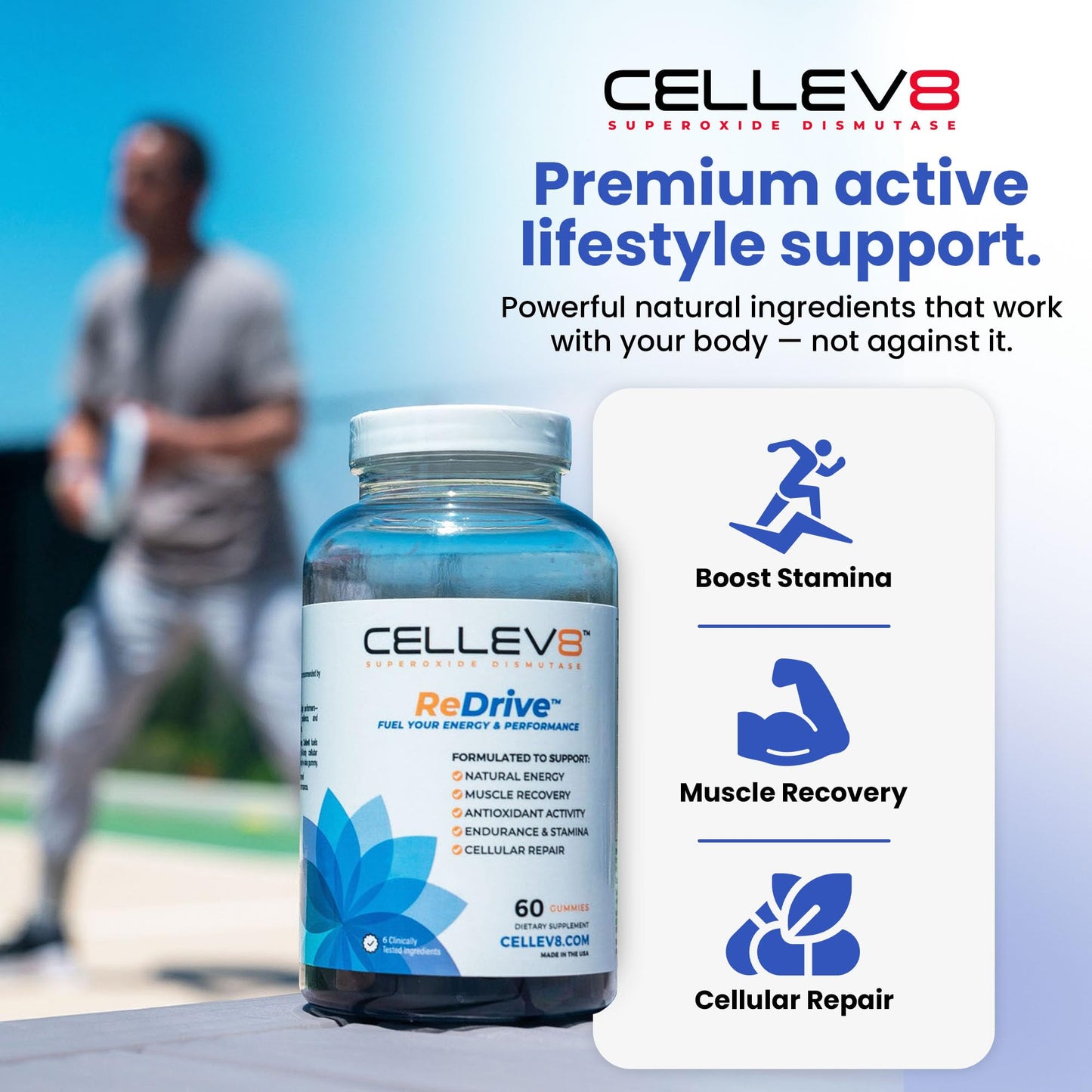 Cellev8 Superoxide Dismutase ReDrive Performance Gummies 60 Count