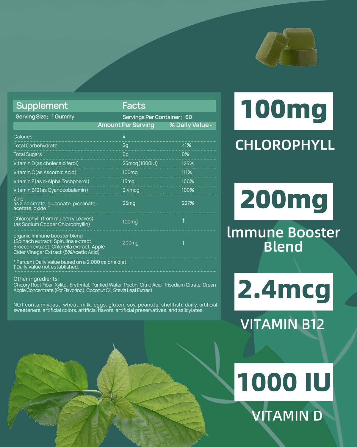 ORGMO Chlorophyll Gummies for Body Odor Sugar Free, 120 Gummies