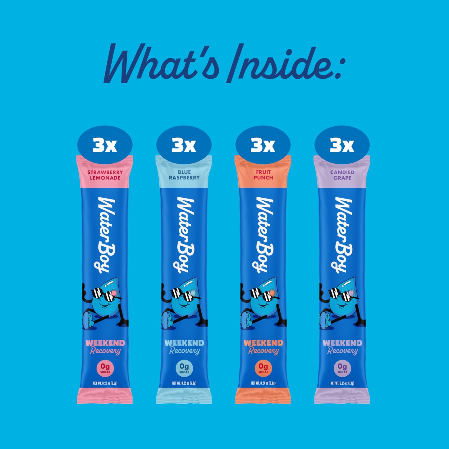 Waterboy Weekend Recovery Sugar Free Electrolytes Variety Pack Powder, 3 Ounce