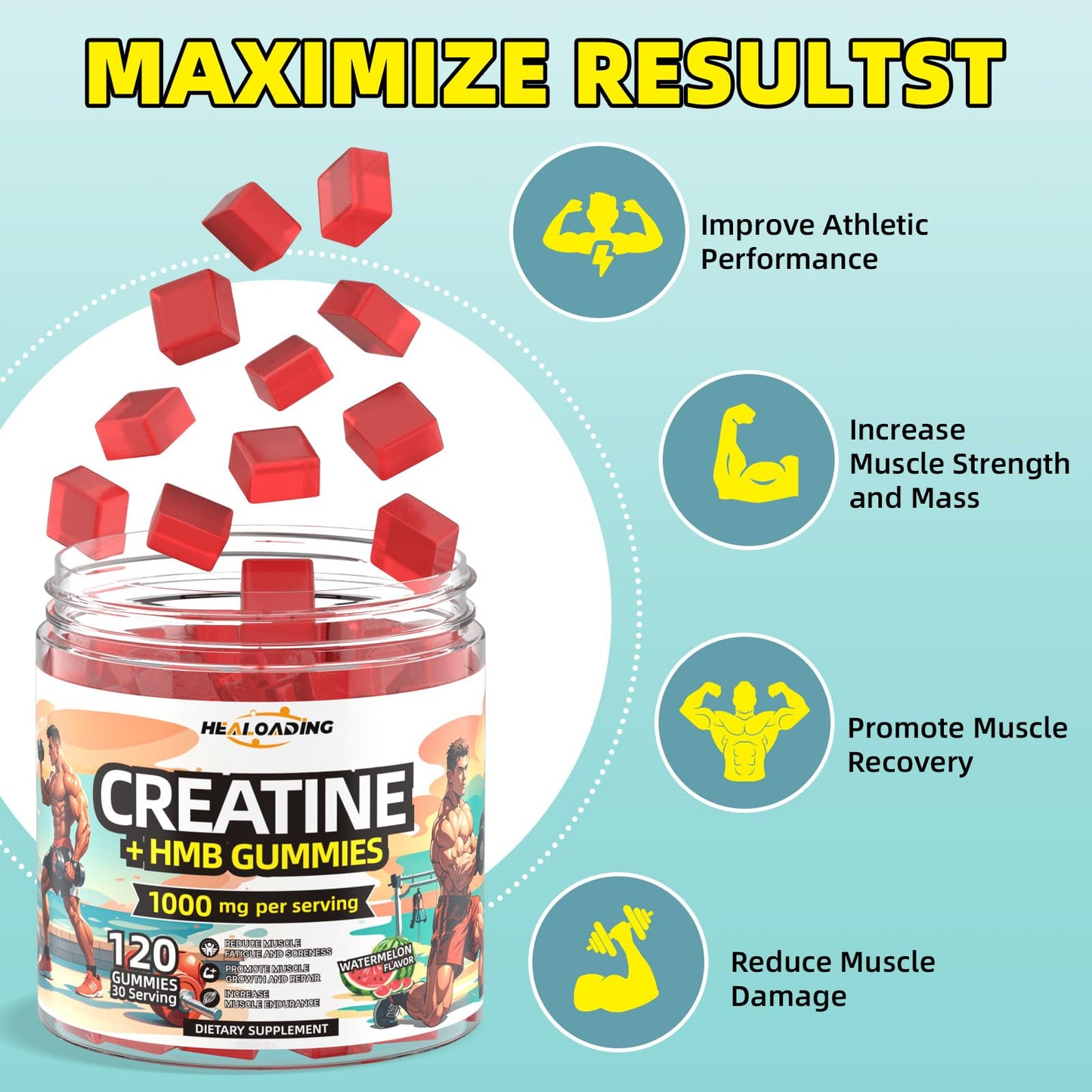 HEALOADING Creatine Monohydrate with HMB, 120 Gummies