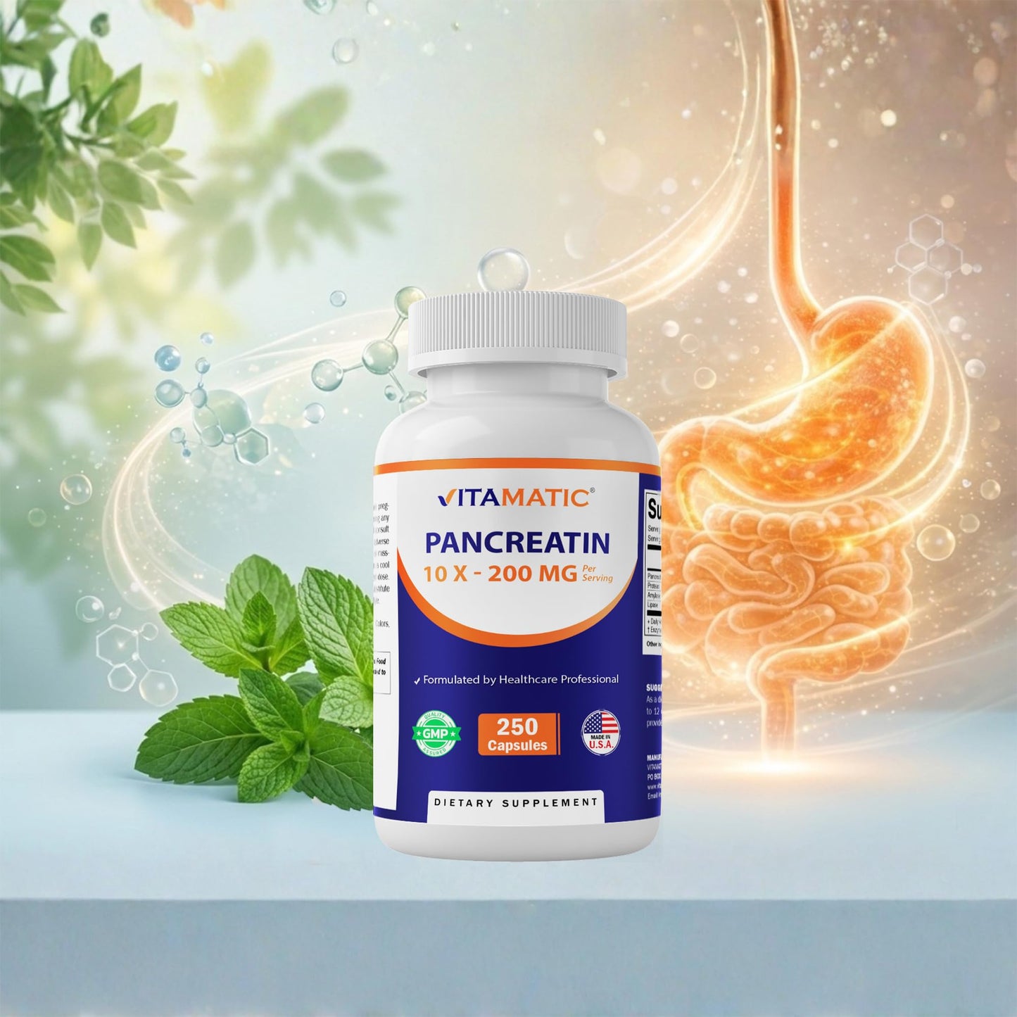 Vitamatic Pancreatin 10X Digestive Enzymes Capsules, 250 Count
